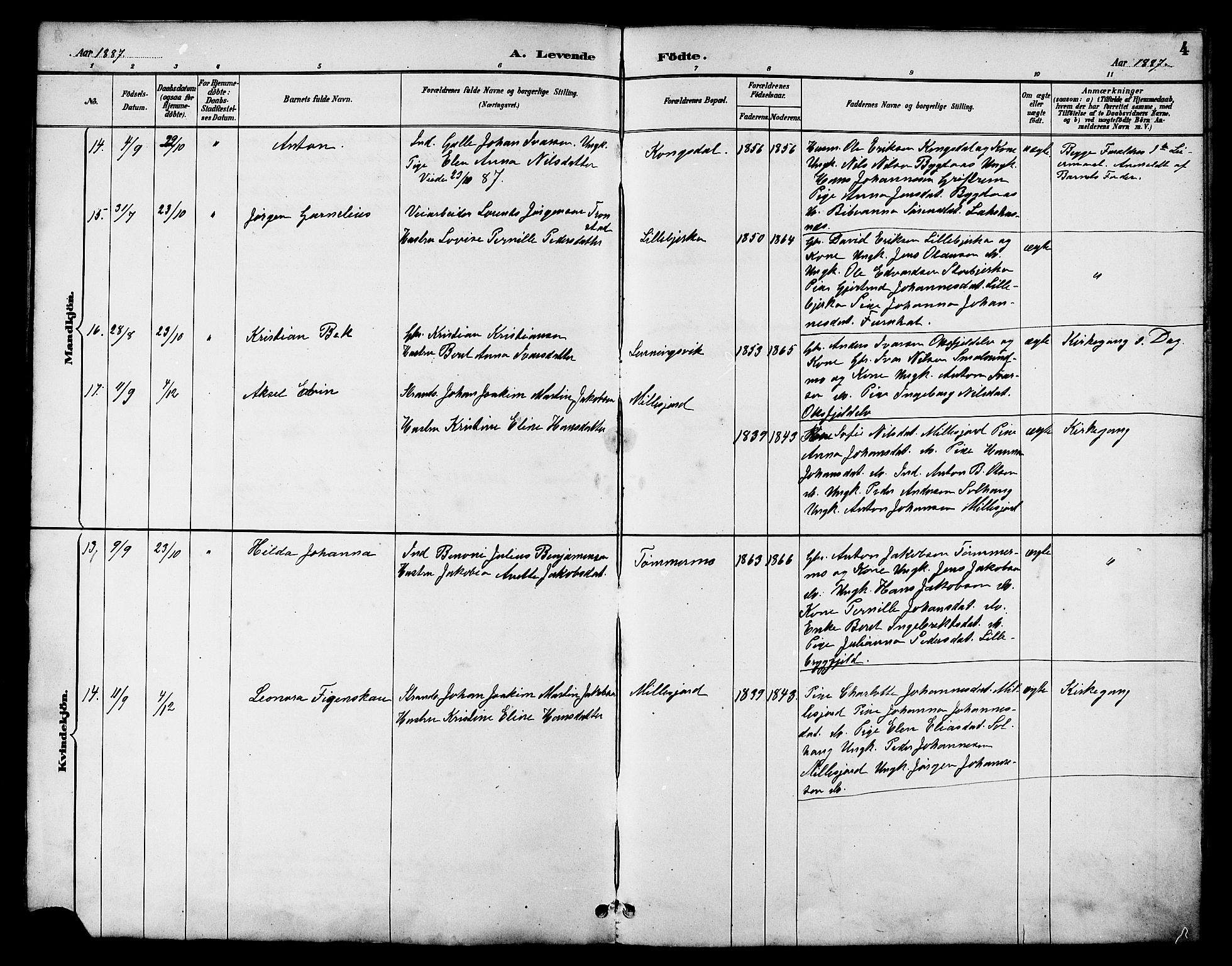 Ministerialprotokoller, klokkerbøker og fødselsregistre - Nordland, AV/SAT-A-1459/826/L0383: Parish register (copy) no. 826C03, 1887-1896, p. 4