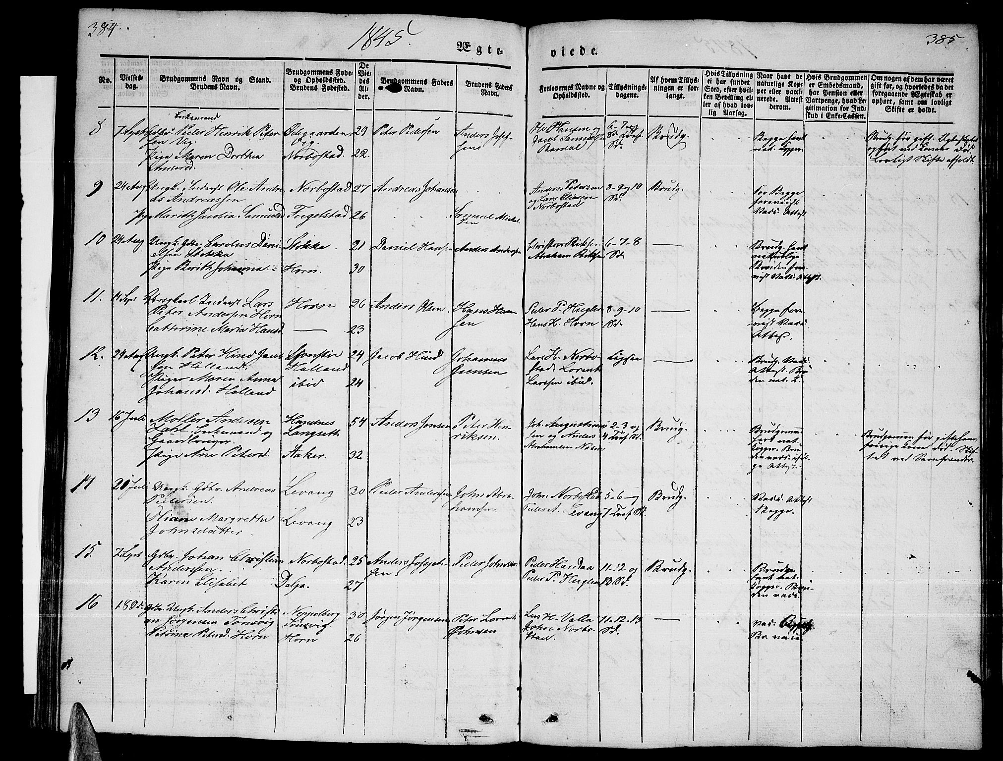 Ministerialprotokoller, klokkerbøker og fødselsregistre - Nordland, AV/SAT-A-1459/838/L0555: Parish register (copy) no. 838C02, 1842-1861, p. 384-385