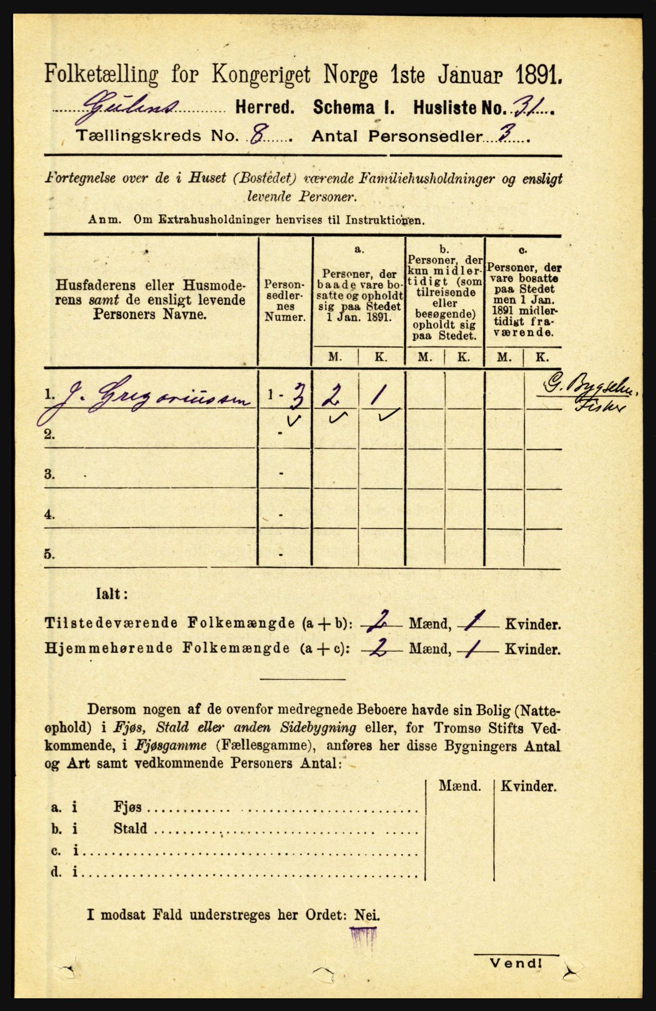 RA, 1891 census for 1411 Gulen, 1891, p. 2437