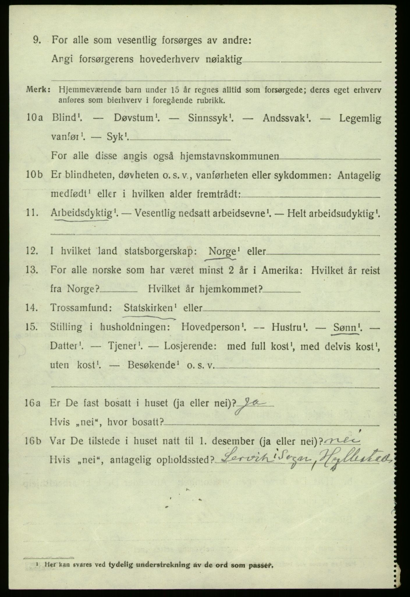 SAB, 1920 census for Hyllestad, 1920, p. 5083