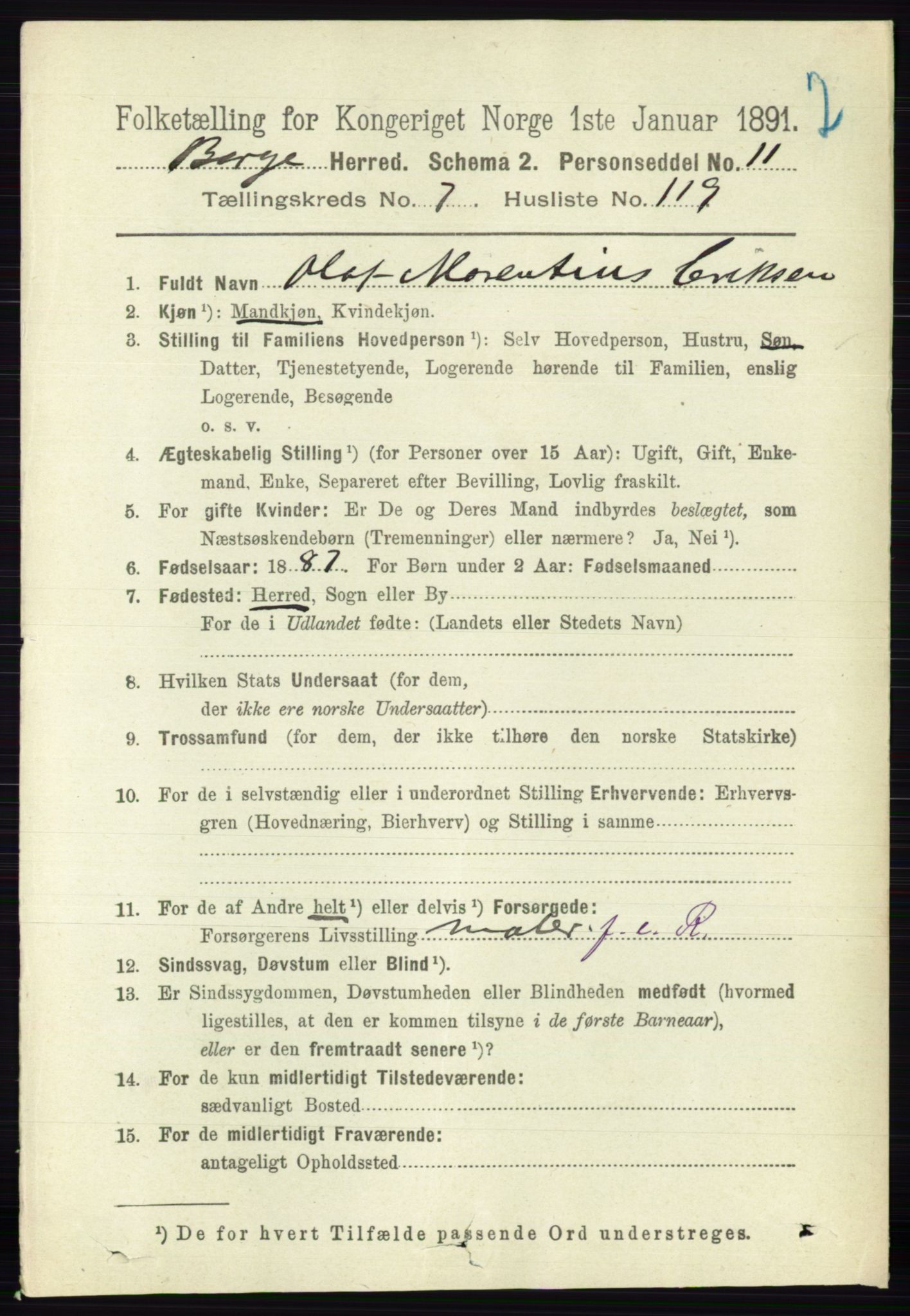 RA, 1891 census for 0113 Borge, 1891, p. 5037