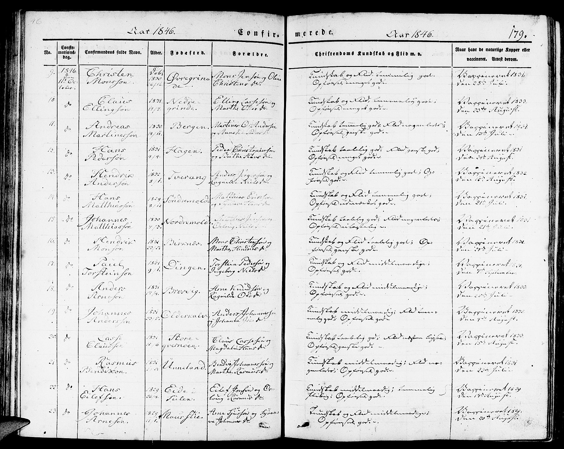 Gulen sokneprestembete, AV/SAB-A-80201/H/Haa/Haaa/L0020: Parish register (official) no. A 20, 1837-1847, p. 179