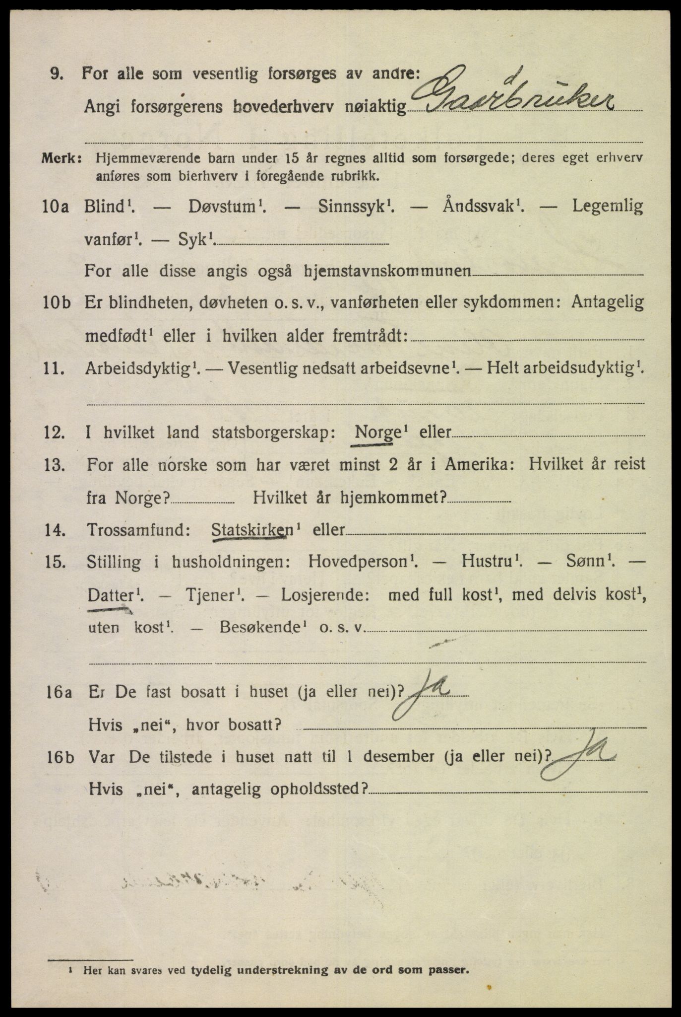 SAK, 1920 census for Hægebostad, 1920, p. 2106