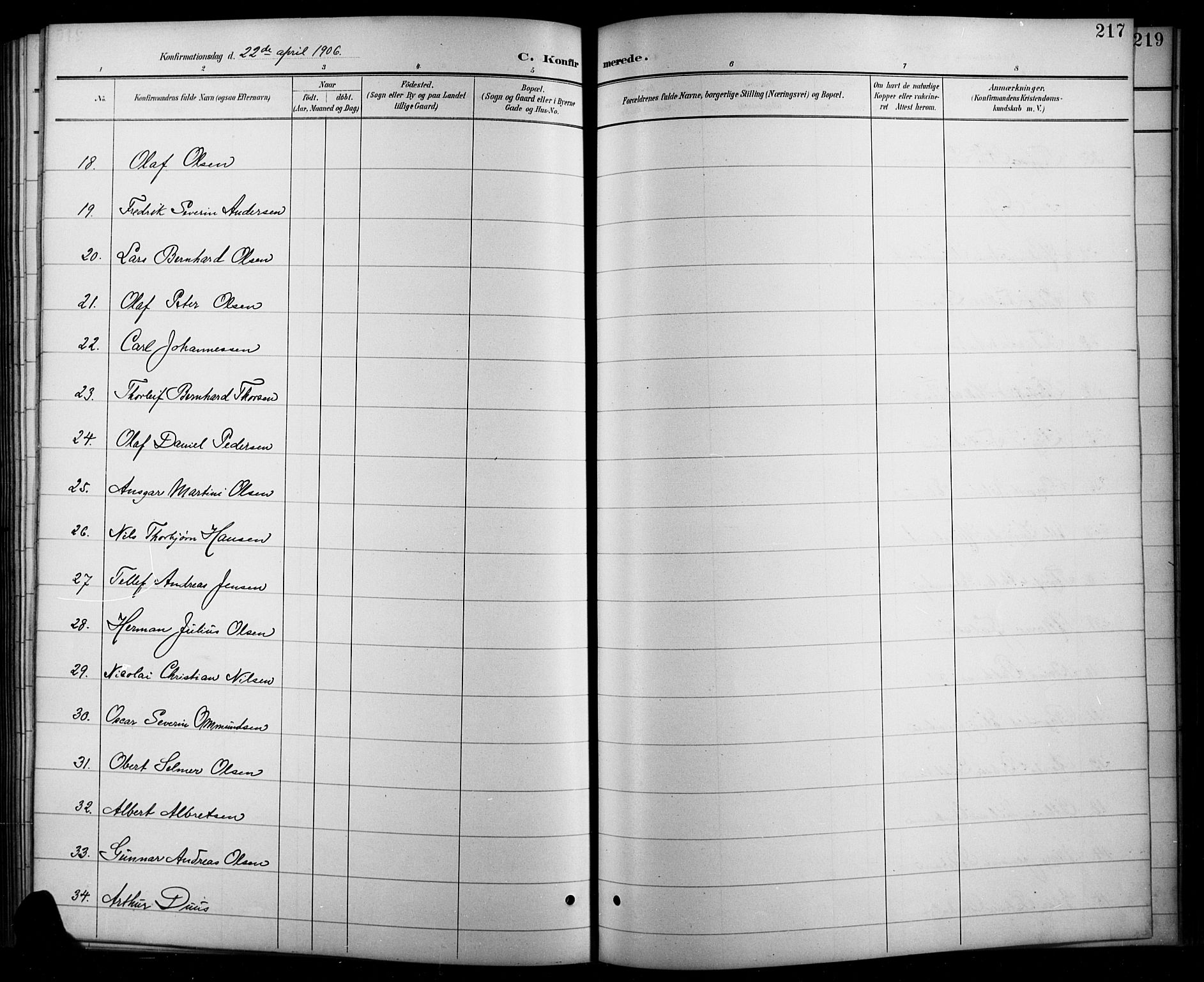 Arendal sokneprestkontor, Trefoldighet, SAK/1111-0040/F/Fb/L0006: Parish register (copy) no. B 6, 1889-1916, p. 217