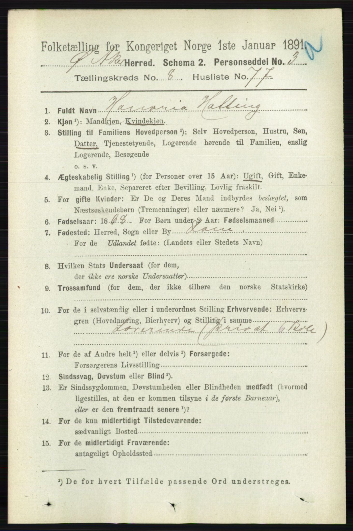 RA, 1891 census for 0218 Aker, 1891, p. 7890
