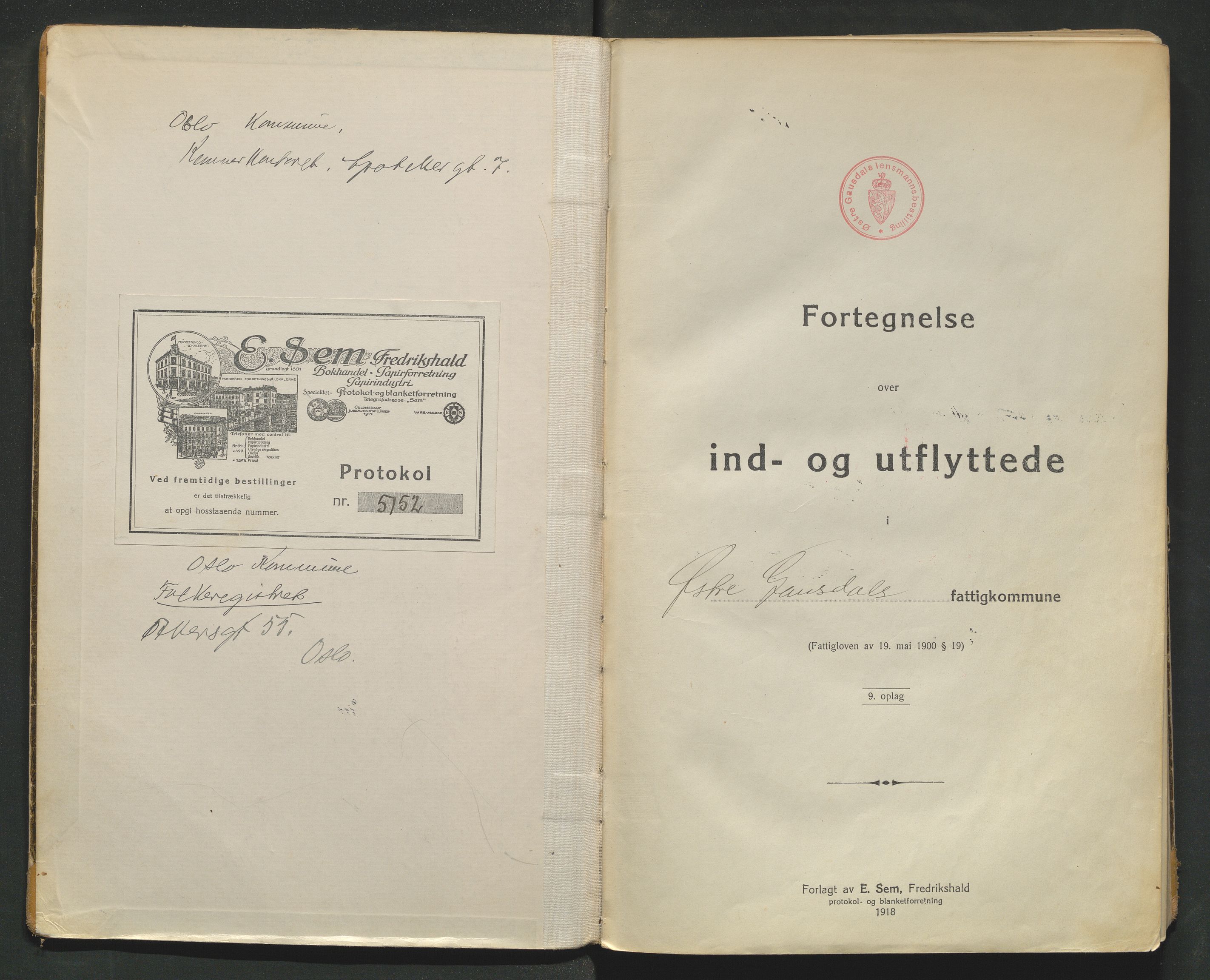 Østre Gausdal lensmannskontor, AV/SAH-PGØ-015/L/La/L0001/0002: Protokoller over inn- og utflyttede / Protokoll over inn- og utflyttede, 1919-1941