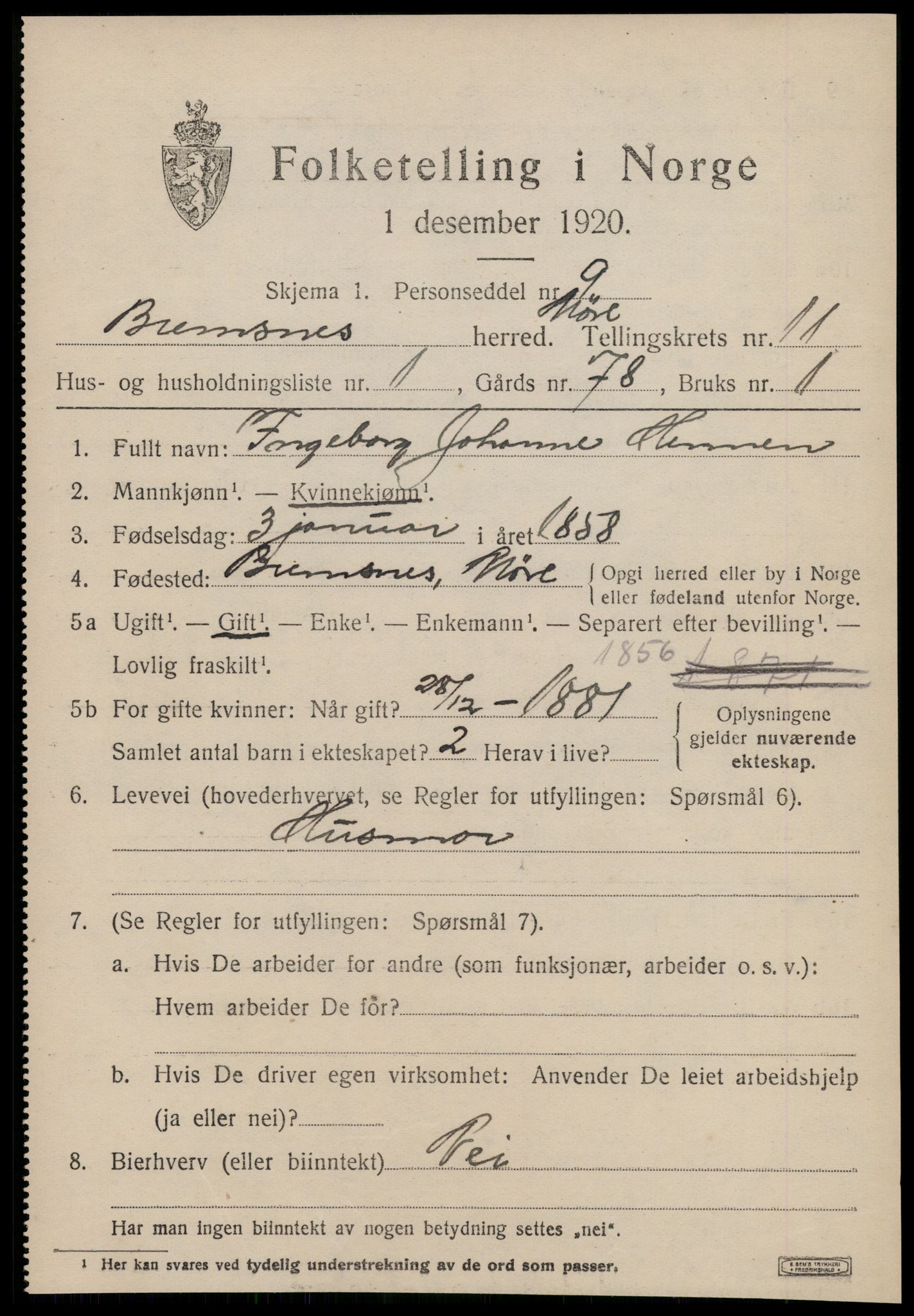 SAT, 1920 census for Bremsnes, 1920, p. 9317