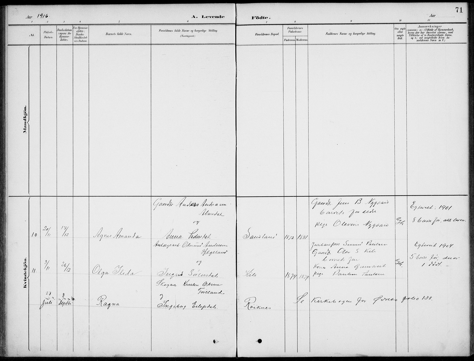 Vennesla sokneprestkontor, AV/SAK-1111-0045/Fb/Fba/L0003: Parish register (copy) no. B 3, 1890-1919, p. 71