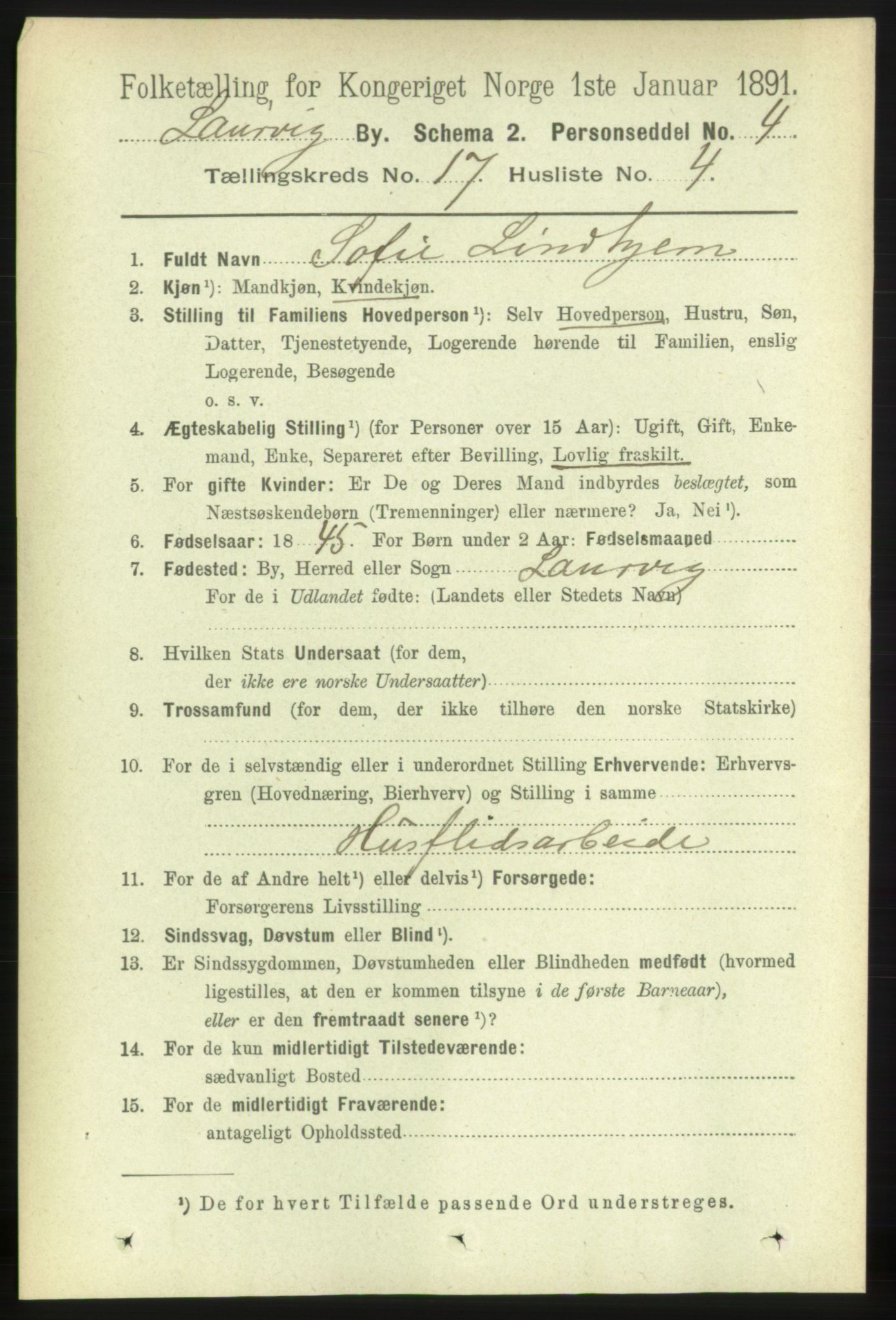 RA, 1891 census for 0707 Larvik, 1891, p. 12357