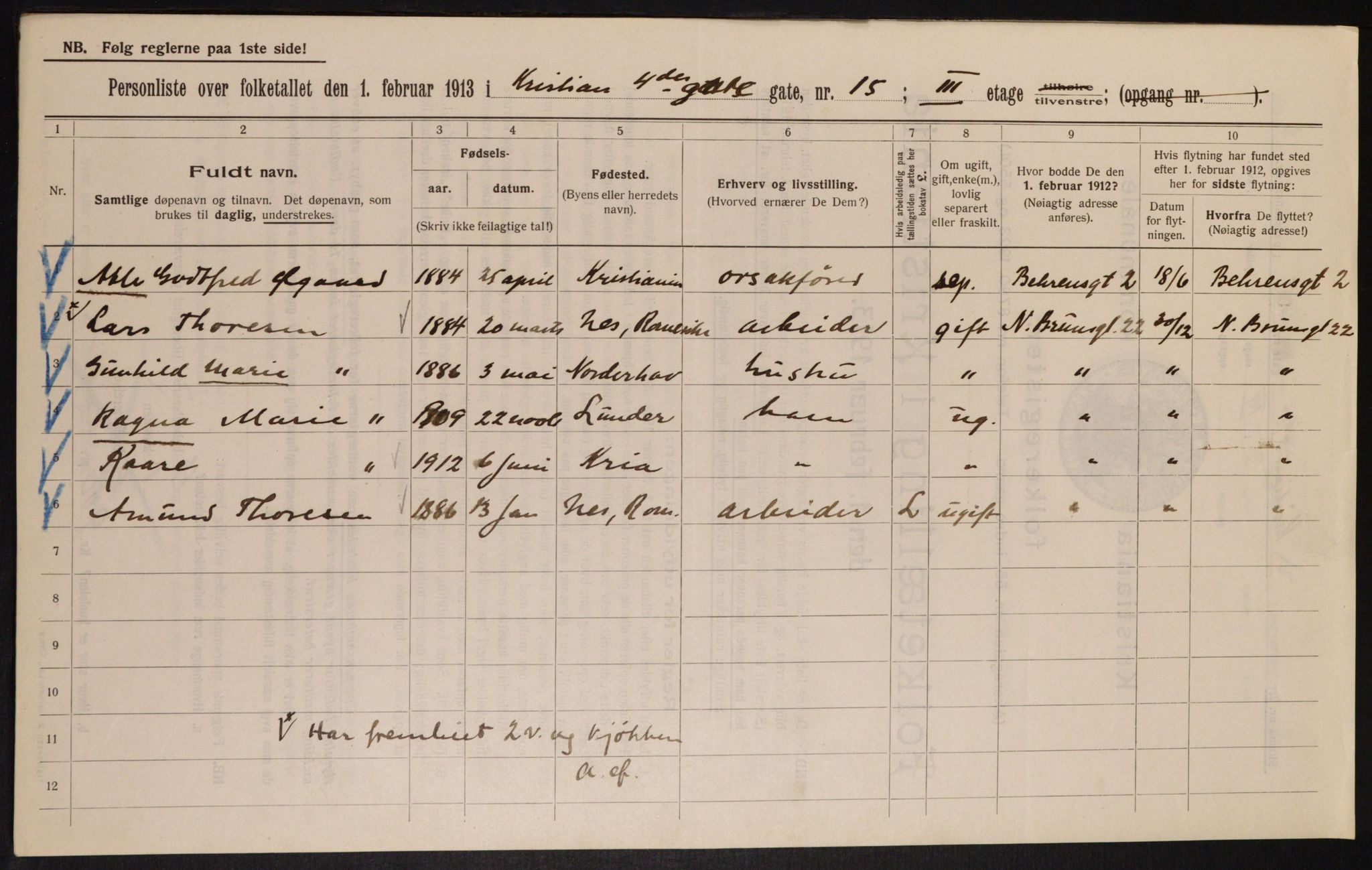 OBA, Municipal Census 1913 for Kristiania, 1913, p. 53932