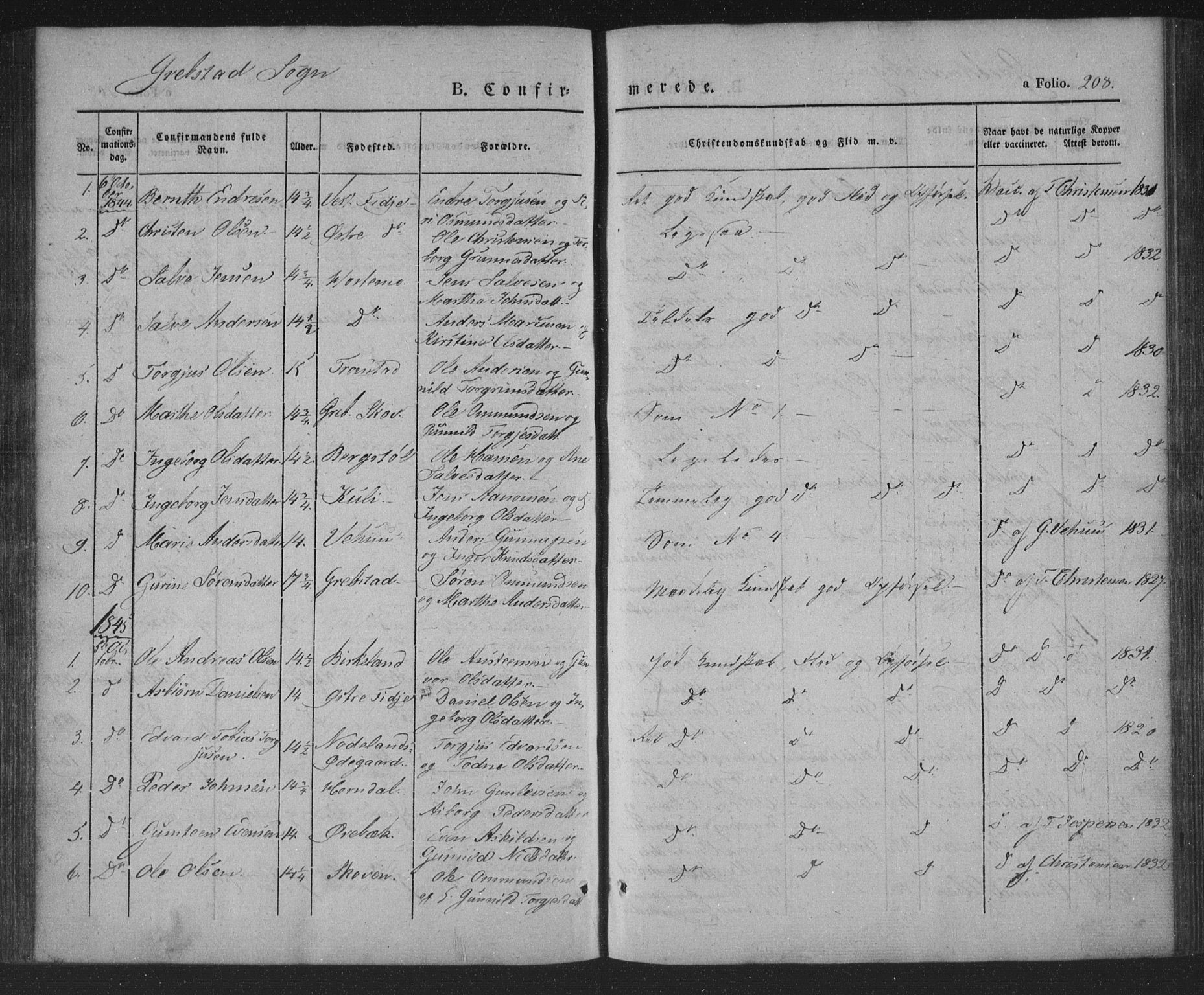 Søgne sokneprestkontor, AV/SAK-1111-0037/F/Fa/Fab/L0009: Parish register (official) no. A 9, 1838-1853, p. 208