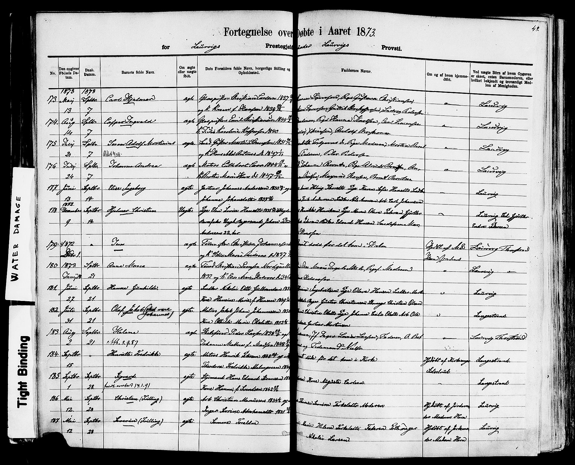 Larvik kirkebøker, AV/SAKO-A-352/F/Fa/L0006: Parish register (official) no. I 6, 1871-1883, p. 48