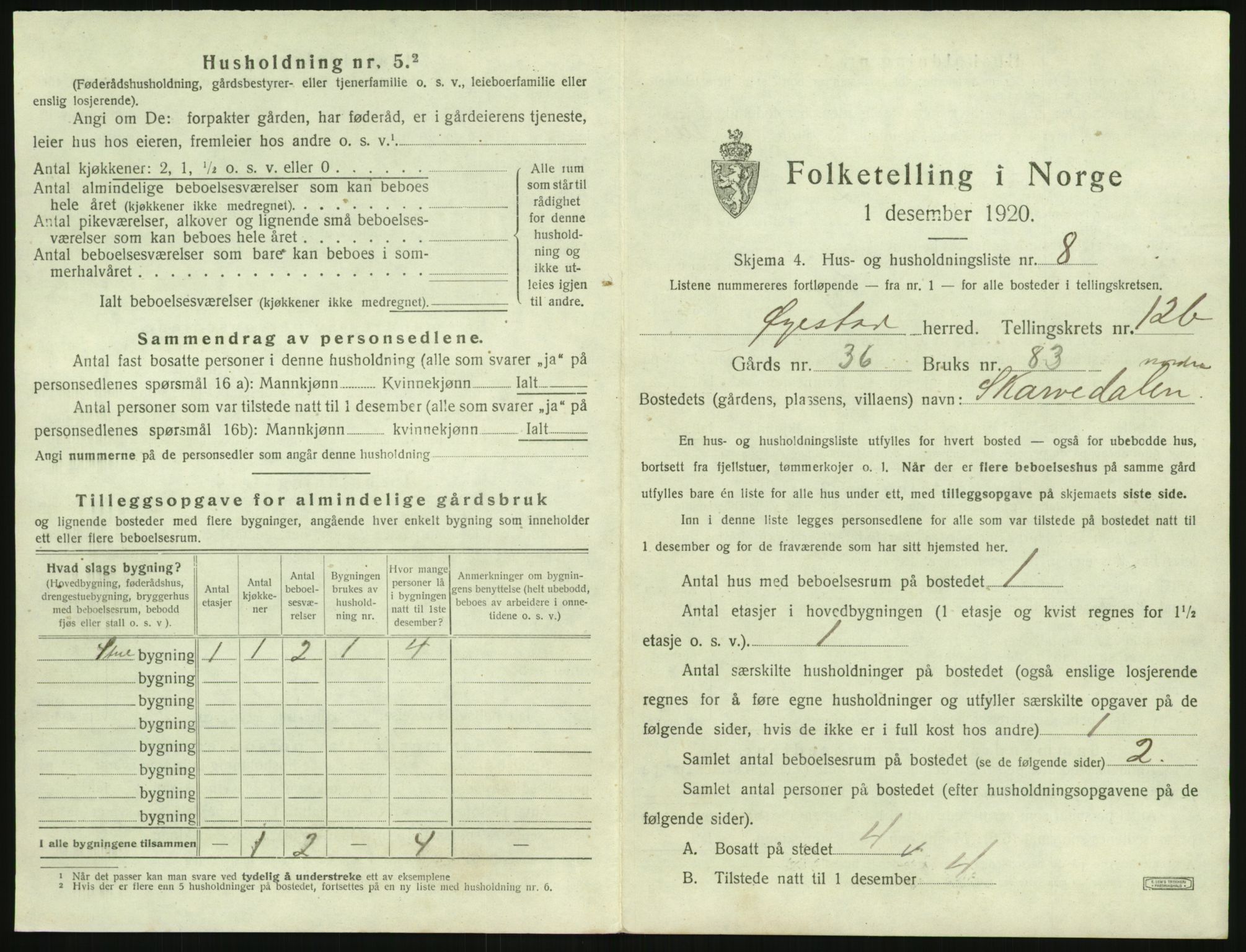 SAK, 1920 census for Øyestad, 1920, p. 1230