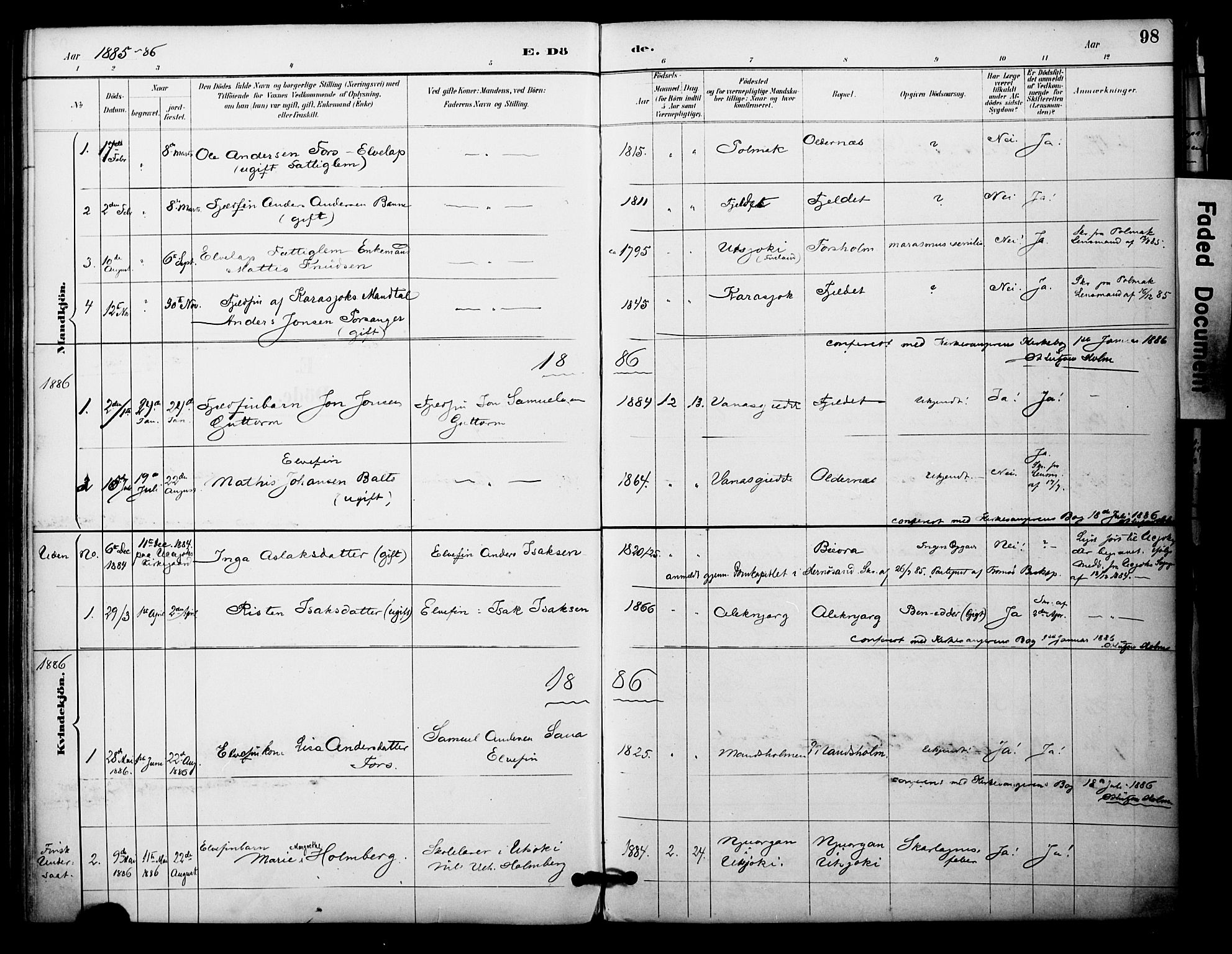 Nesseby sokneprestkontor, SATØ/S-1330/H/Ha/L0005kirke: Parish register (official) no. 5, 1885-1906, p. 98