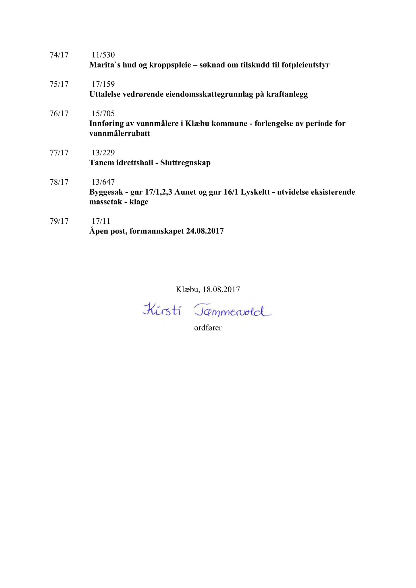 Klæbu Kommune, TRKO/KK/02-FS/L010: Formannsskapet - Møtedokumenter, 2017, p. 1994