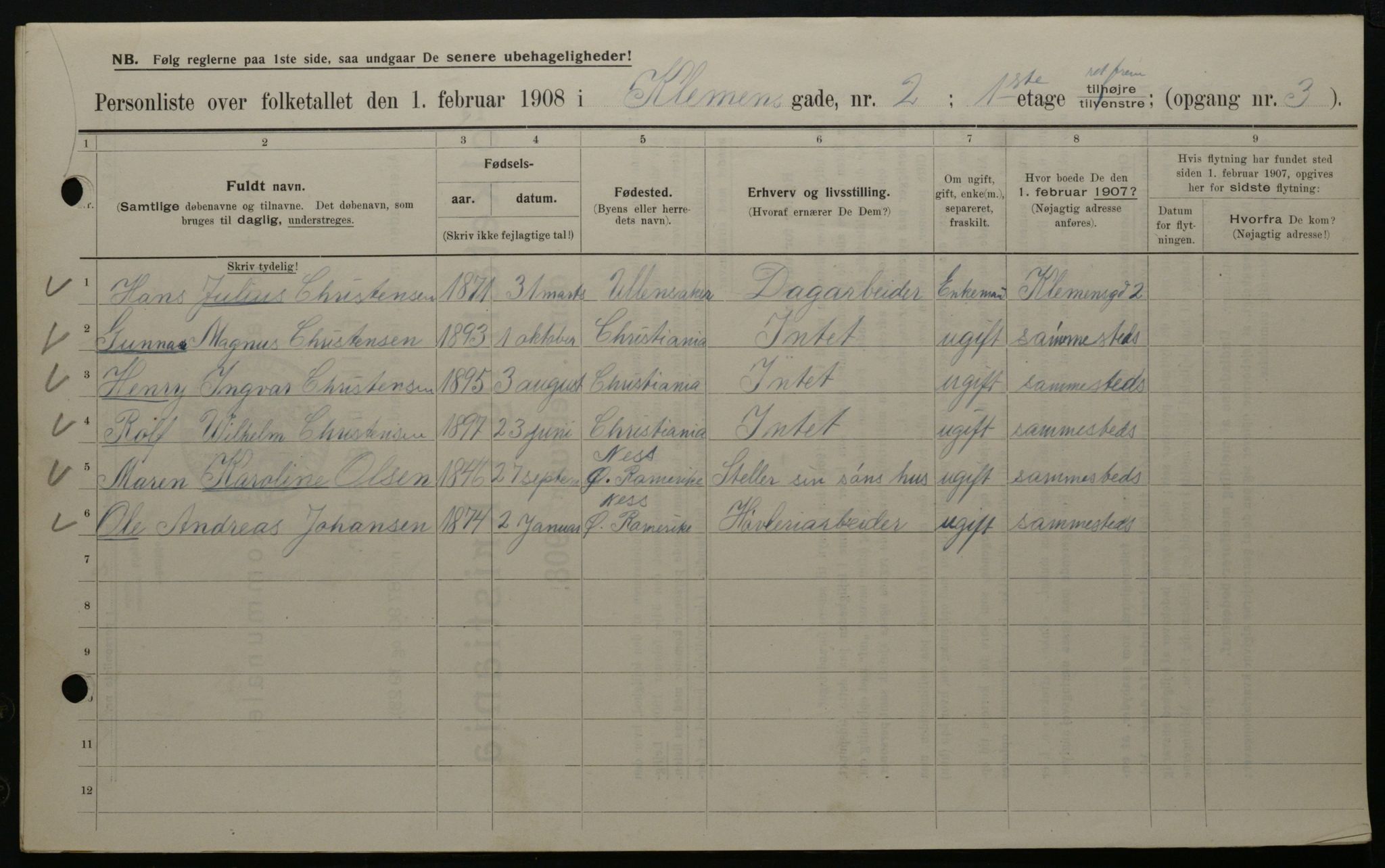 OBA, Municipal Census 1908 for Kristiania, 1908, p. 12004