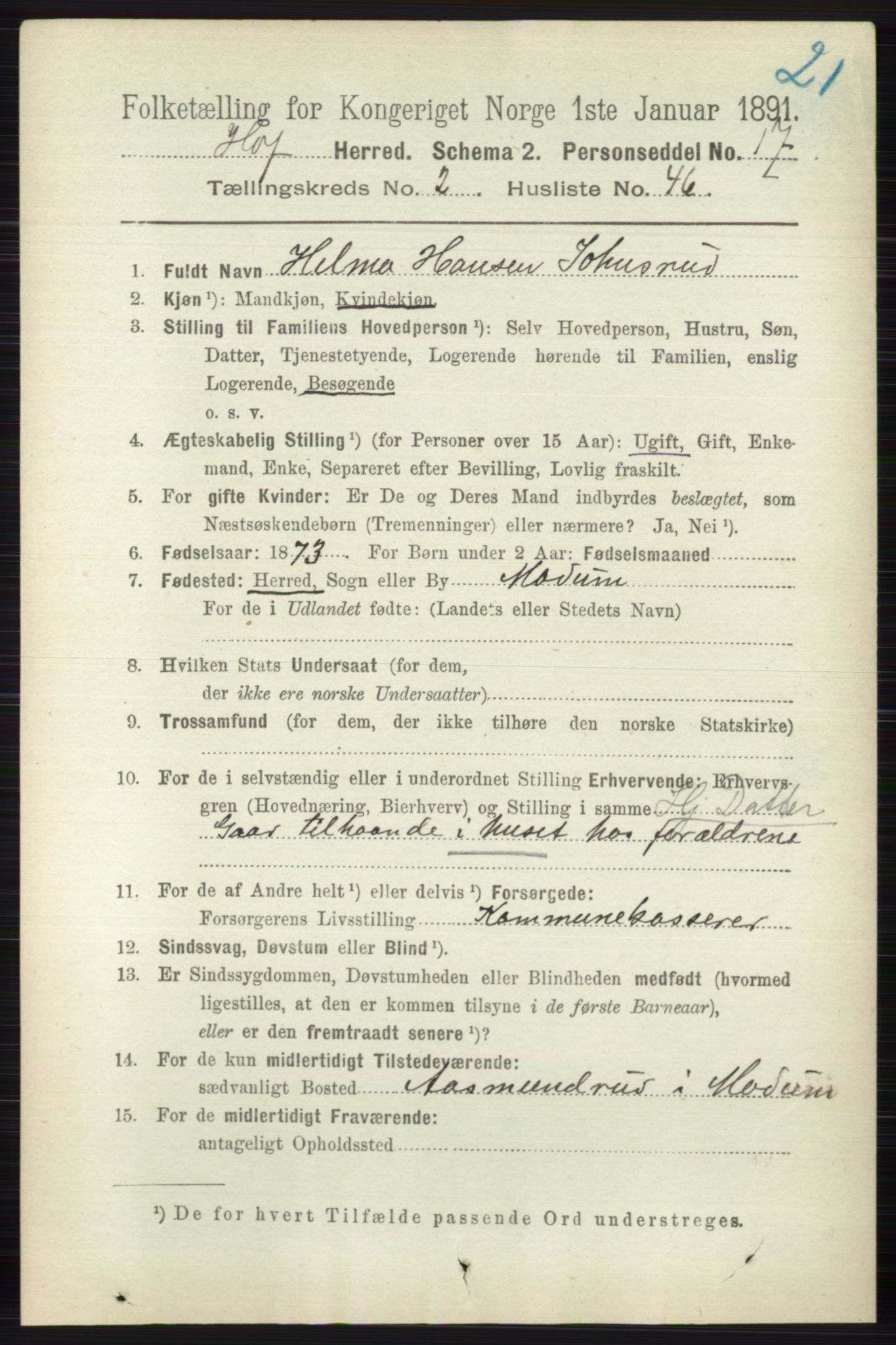 RA, 1891 census for 0714 Hof, 1891, p. 830