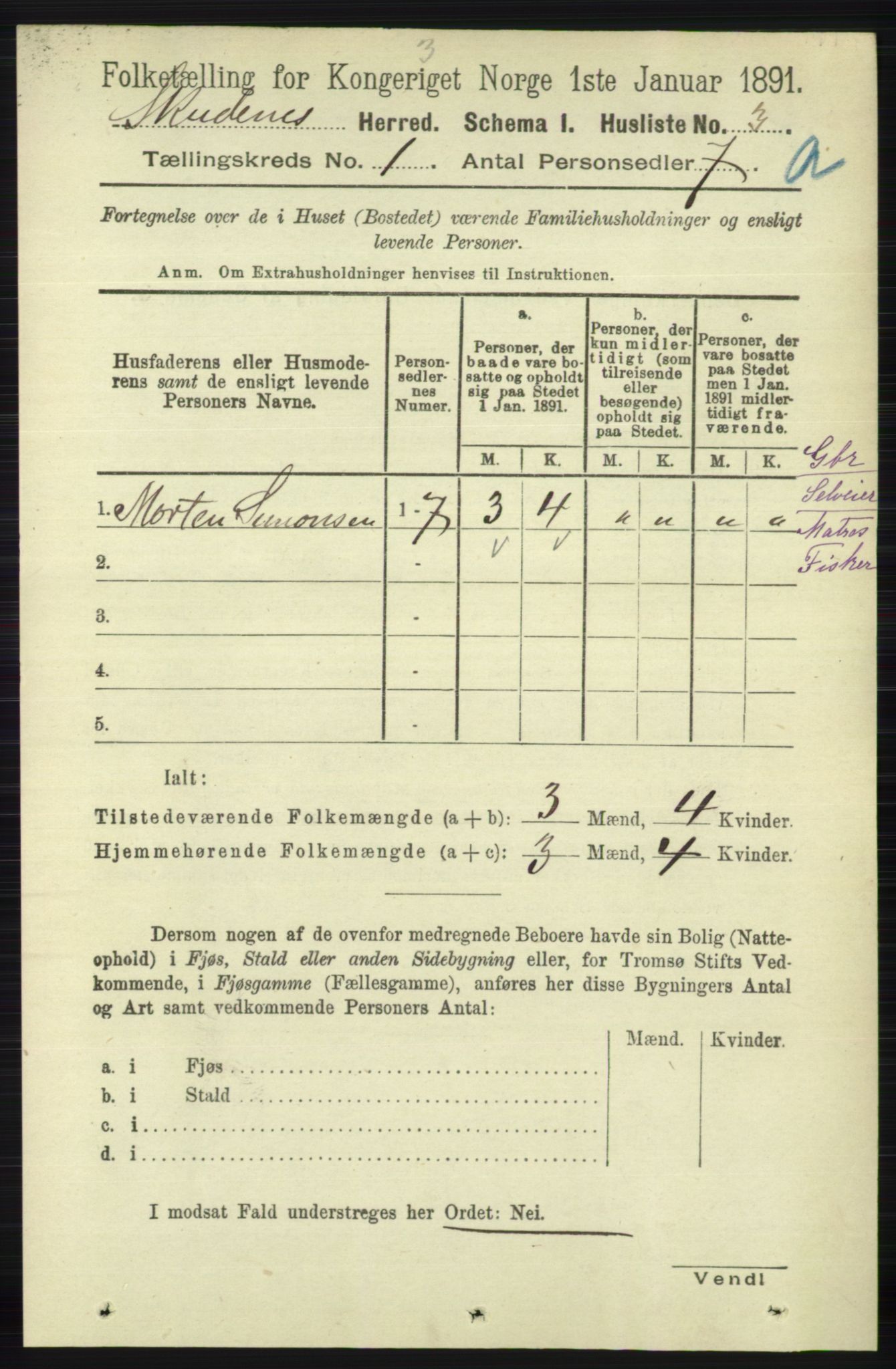 RA, 1891 census for 1150 Skudenes, 1891, p. 27