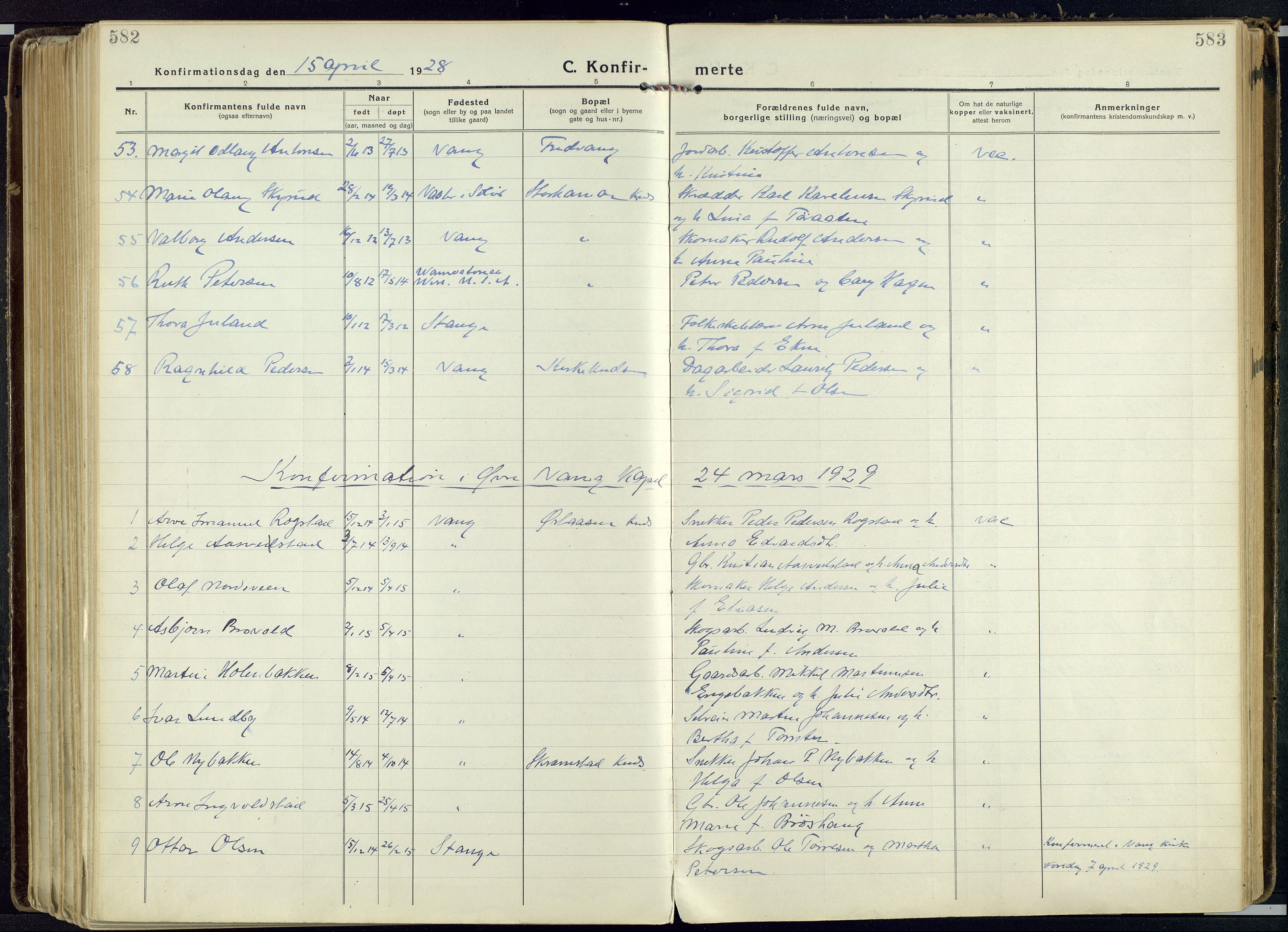 Vang prestekontor, Hedmark, SAH/PREST-008/H/Ha/Haa/L0022: Parish register (official) no. 22, 1918-1944, p. 582-583