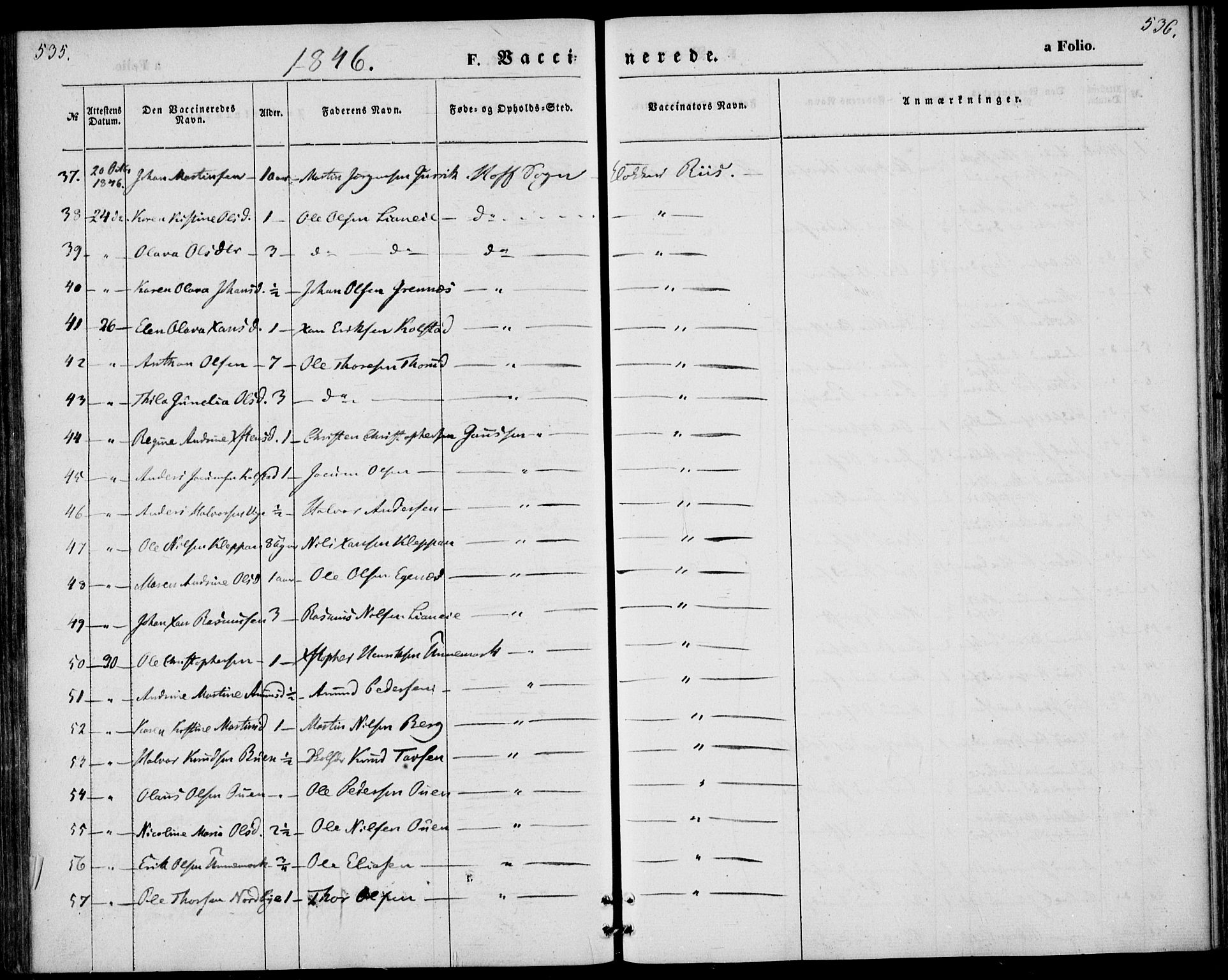 Hof kirkebøker, AV/SAKO-A-64/F/Fa/L0005: Parish register (official) no. I 5, 1844-1851, p. 535-536