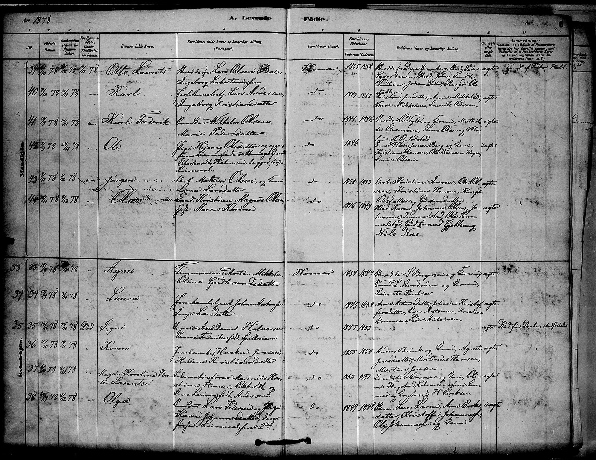 Vang prestekontor, Hedmark, SAH/PREST-008/H/Ha/Hab/L0012: Parish register (copy) no. 12, 1878-1889, p. 6