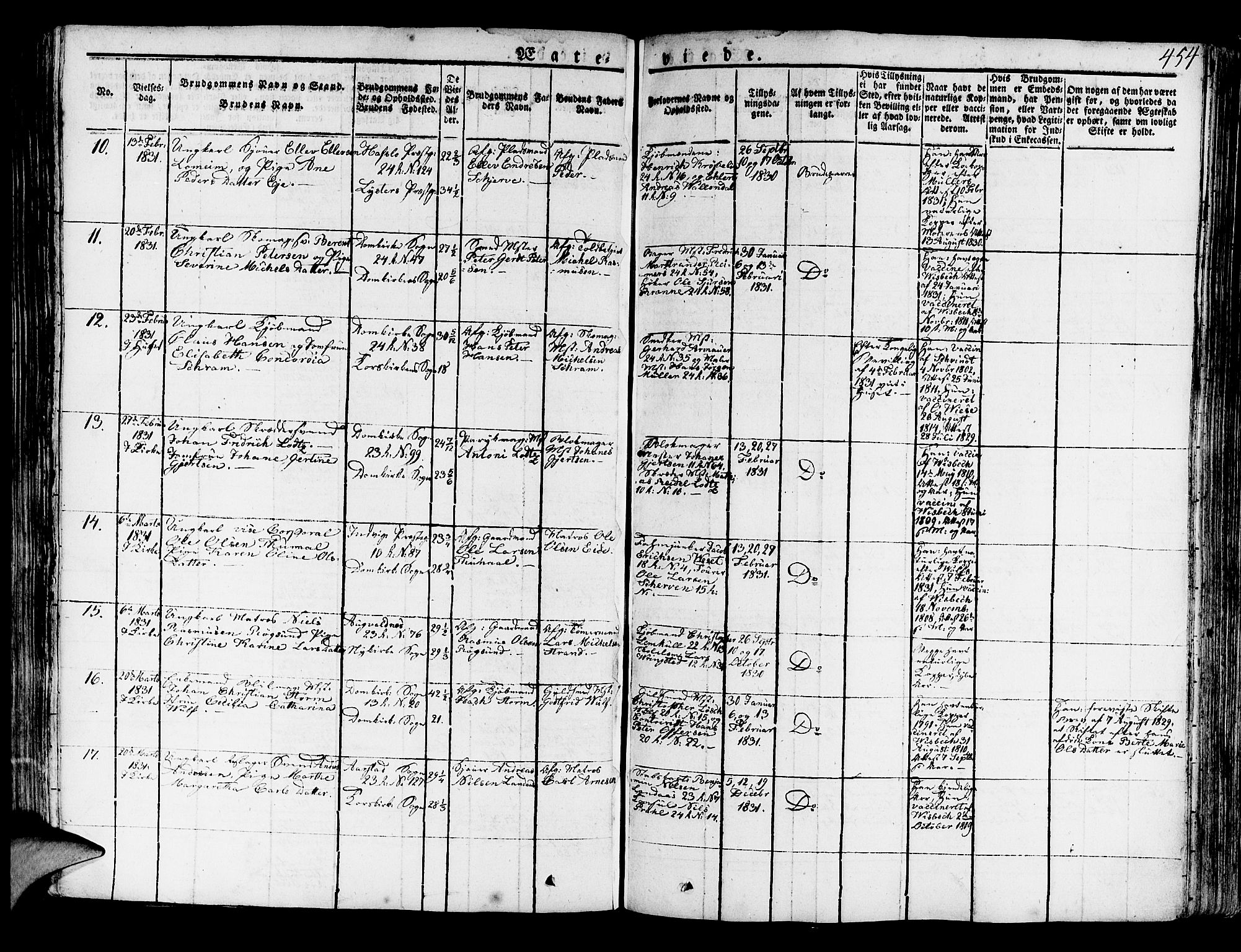 Korskirken sokneprestembete, SAB/A-76101/H/Haa/L0014: Parish register (official) no. A 14, 1823-1835, p. 454
