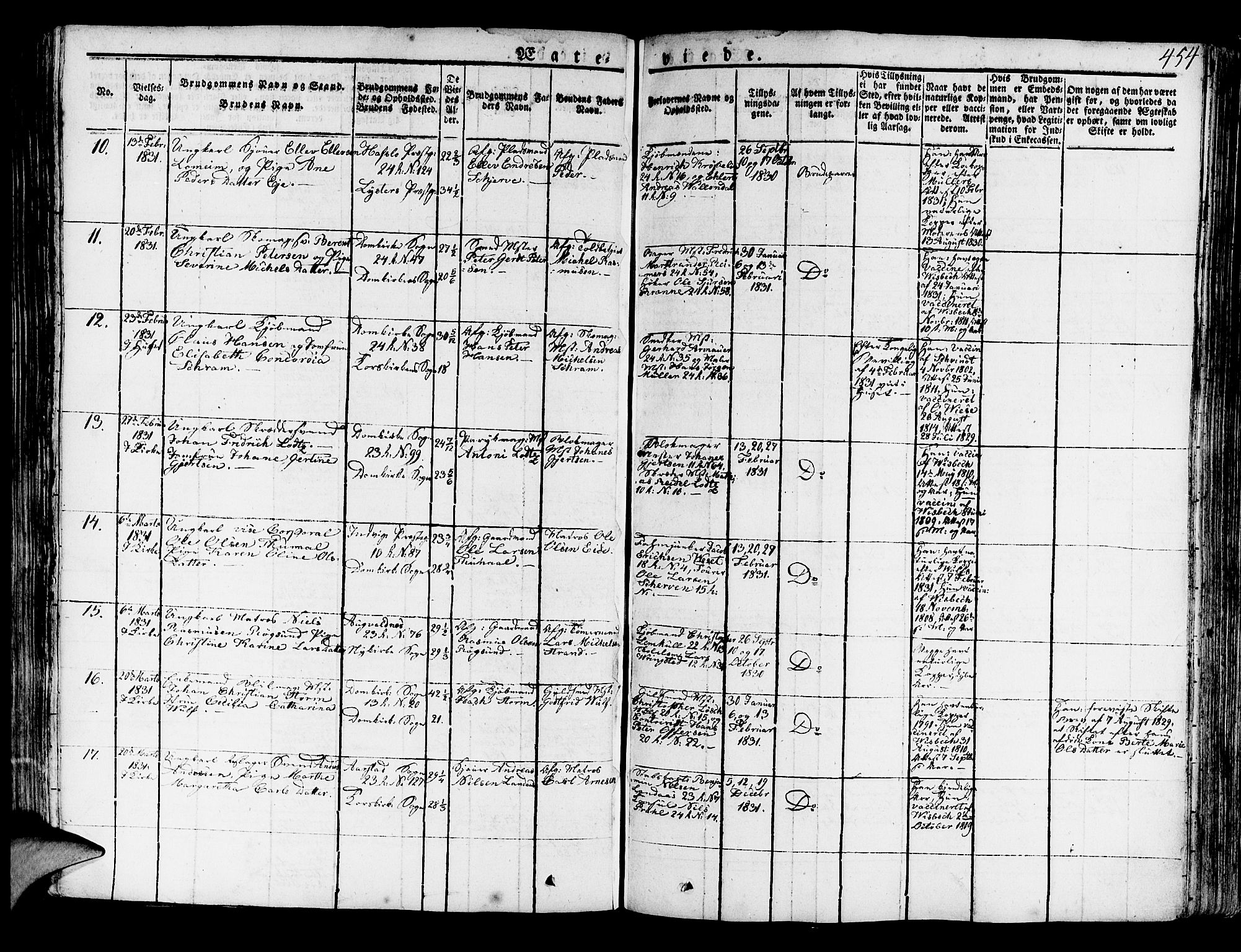 Korskirken sokneprestembete, AV/SAB-A-76101/H/Haa/L0014: Parish register (official) no. A 14, 1823-1835, p. 454