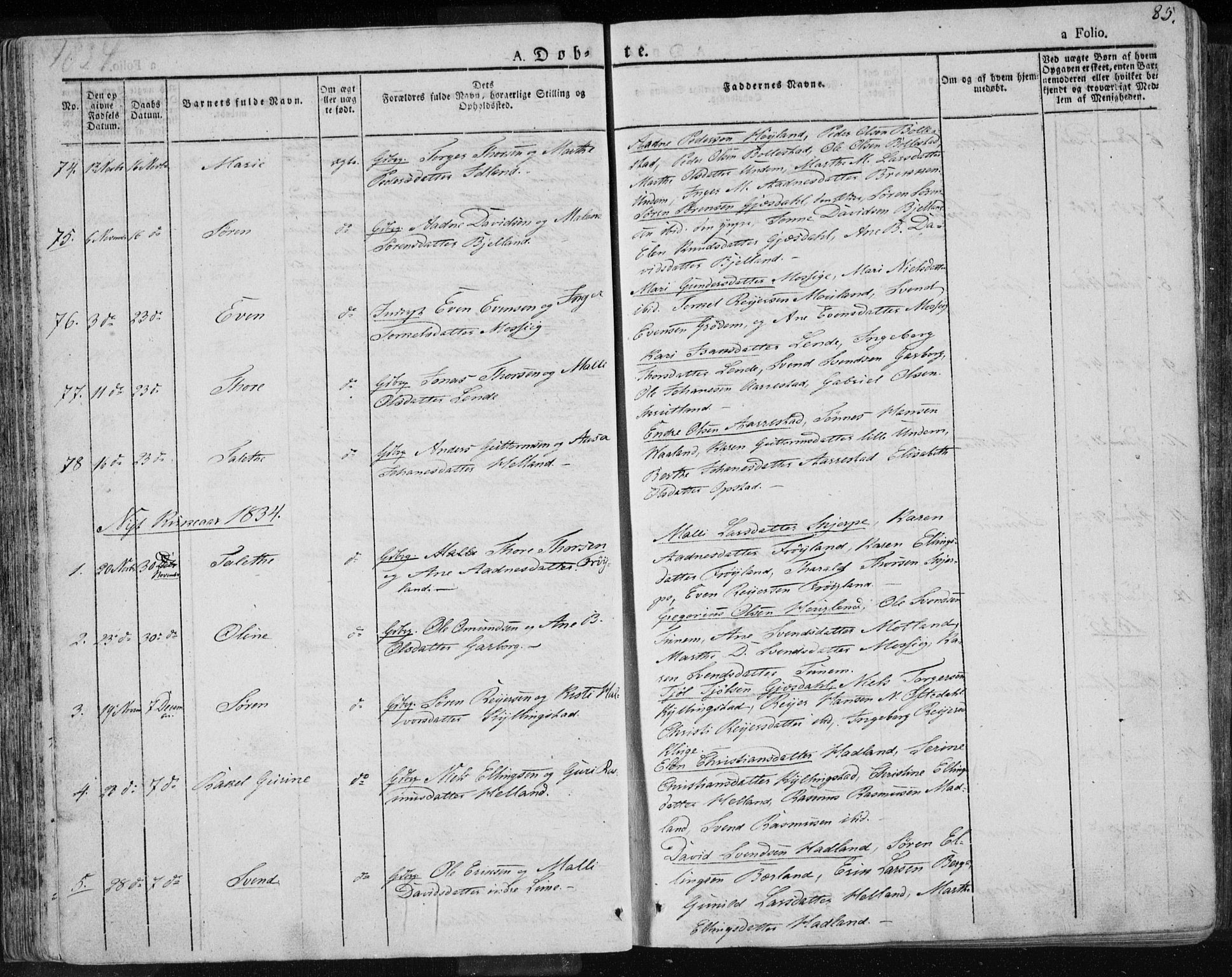 Lye sokneprestkontor, AV/SAST-A-101794/001/30BA/L0004: Parish register (official) no. A 4, 1826-1841, p. 85