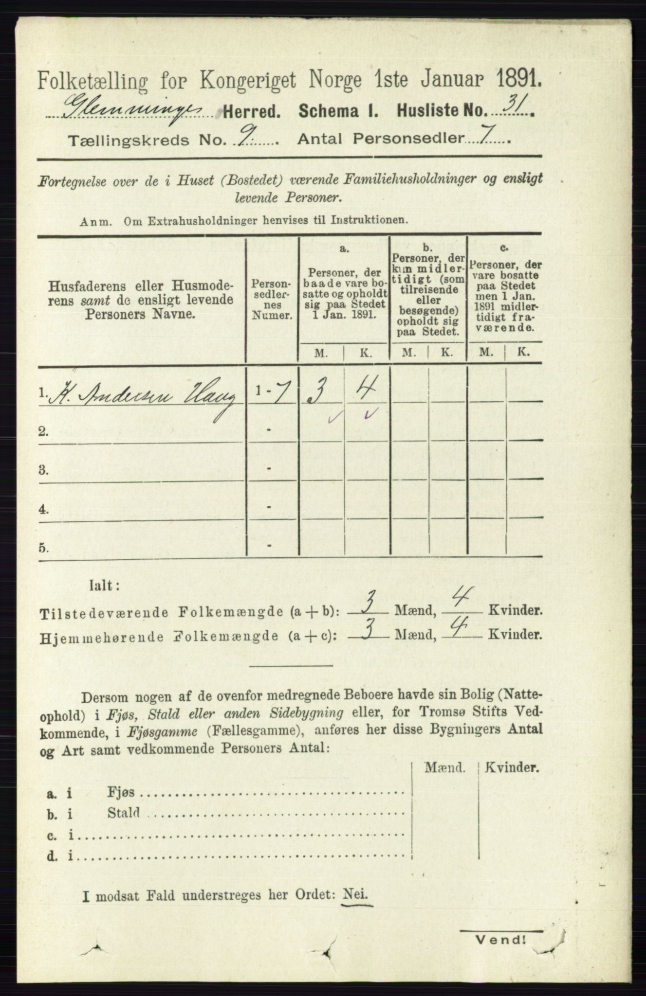 RA, 1891 census for 0132 Glemmen, 1891, p. 9576