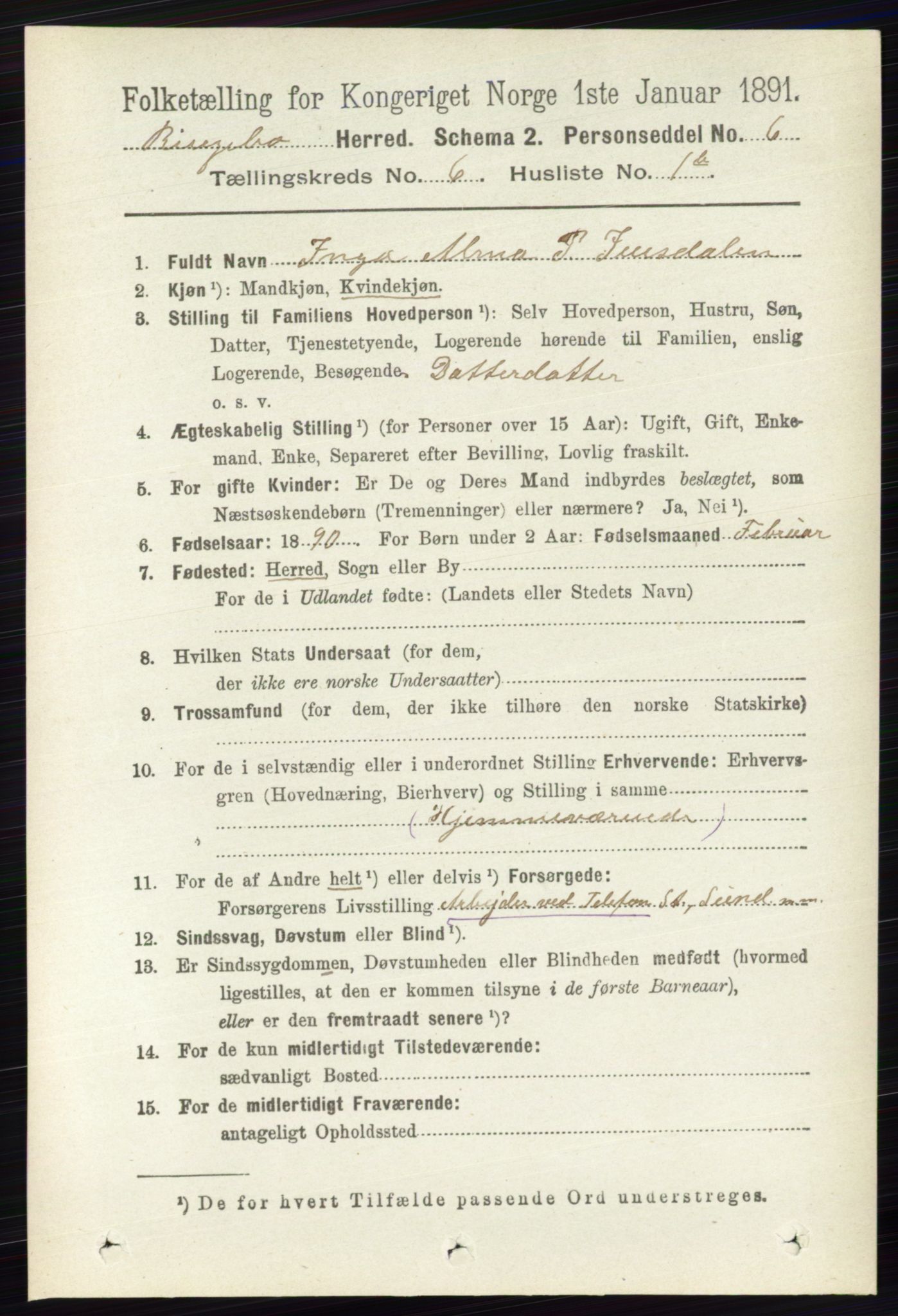 RA, 1891 census for 0520 Ringebu, 1891, p. 2453