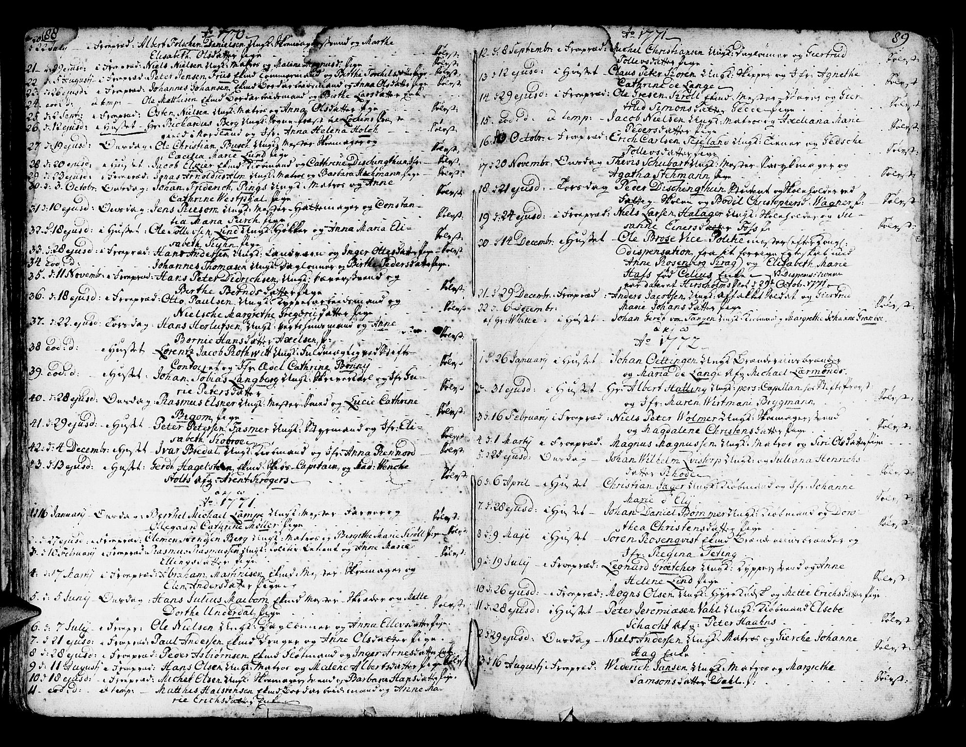 Domkirken sokneprestembete, SAB/A-74801/H/Haa/L0007: Parish register (official) no. A 7, 1725-1826, p. 88-89