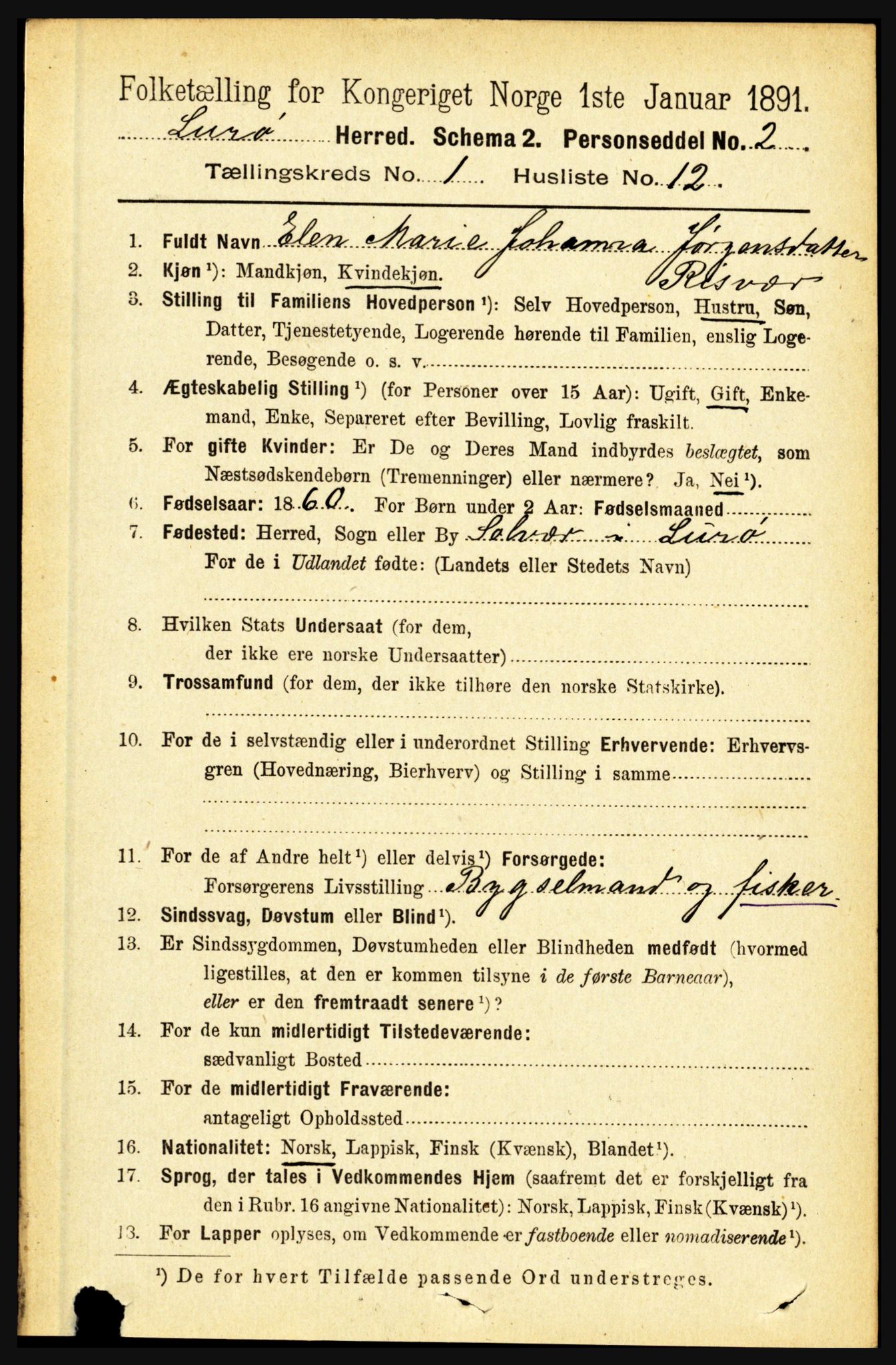 RA, 1891 census for 1834 Lurøy, 1891, p. 175