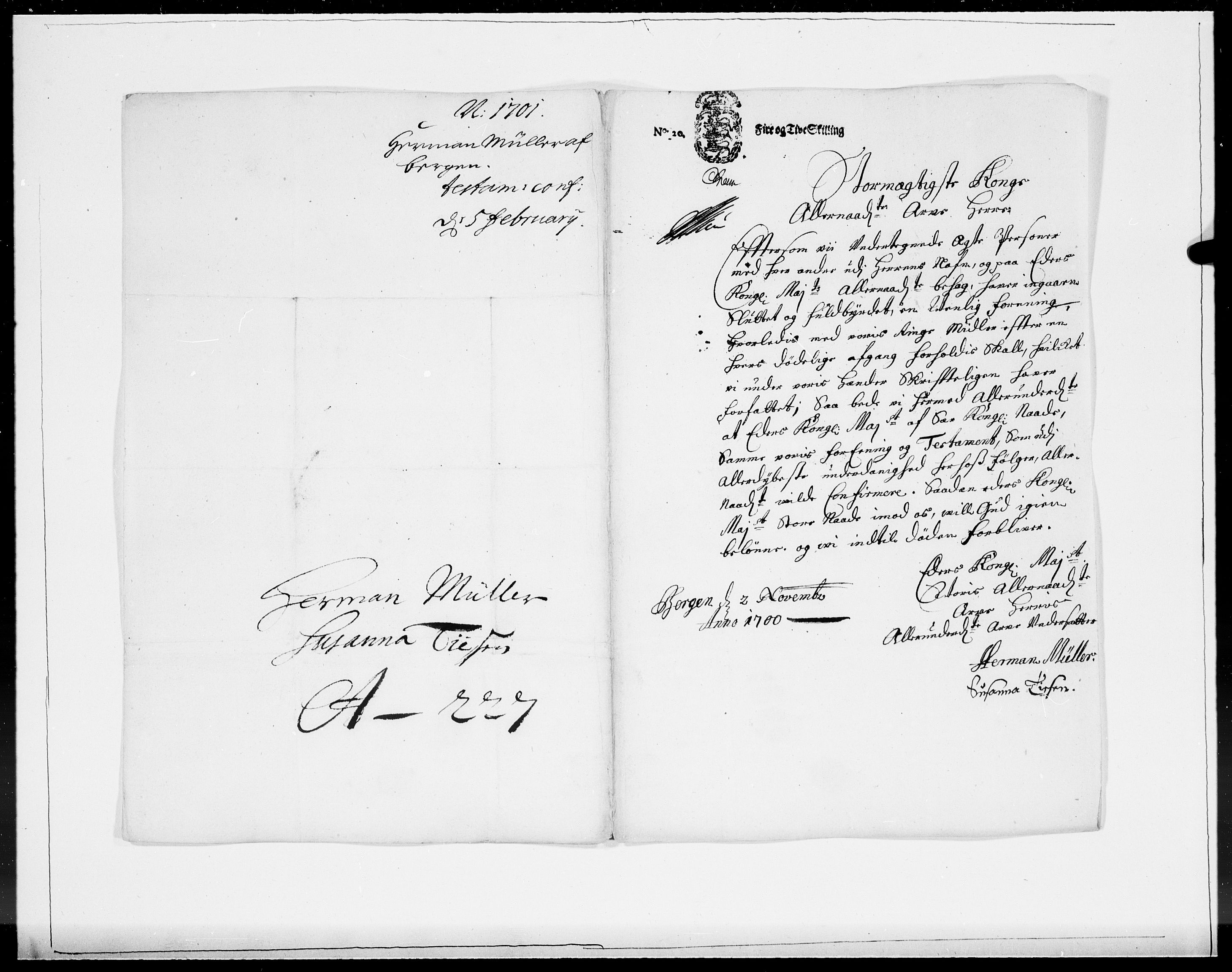 Danske Kanselli 1572-1799, AV/RA-EA-3023/F/Fc/Fcc/Fcca/L0052: Norske innlegg 1572-1799, 1701, p. 43