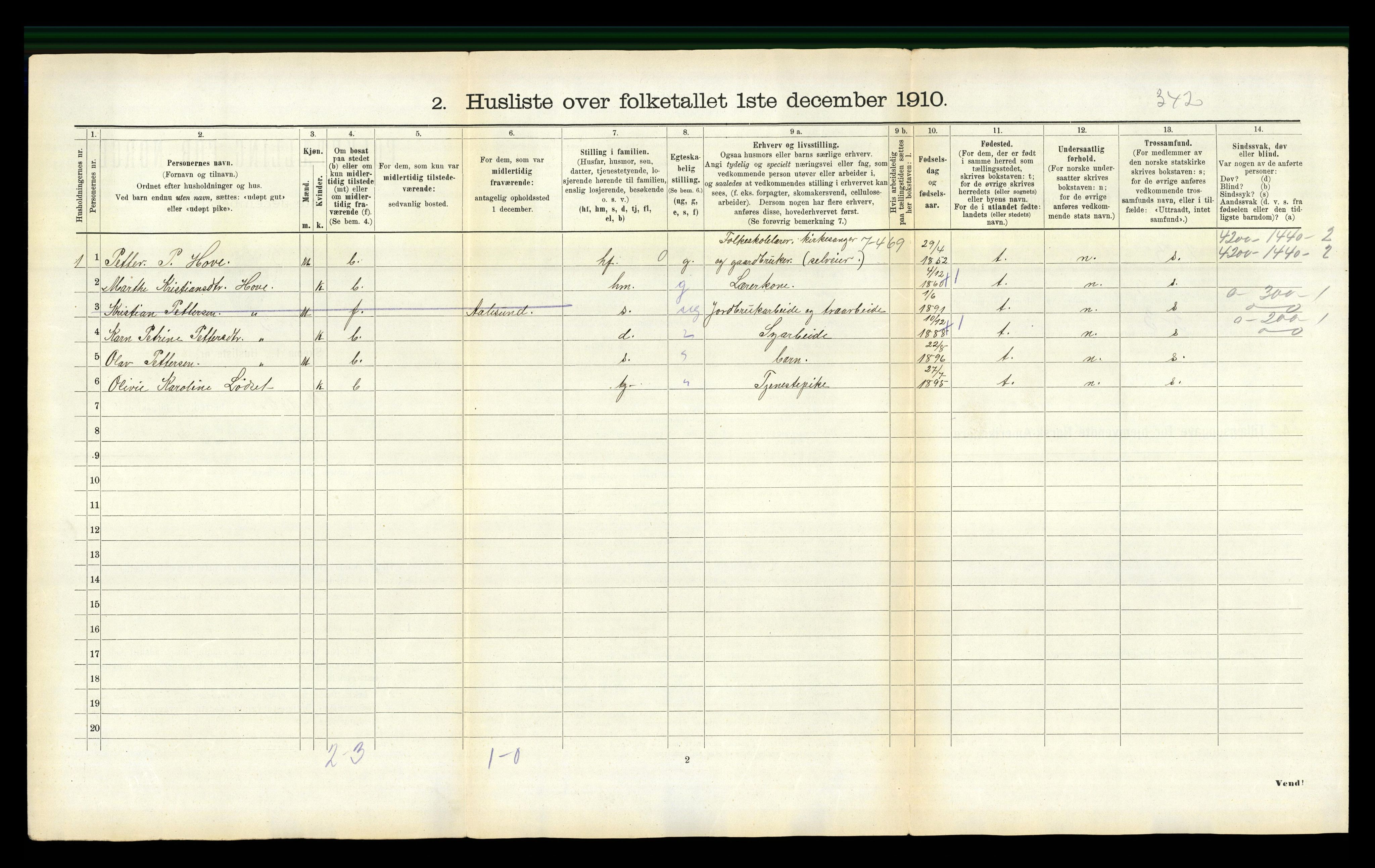 RA, 1910 census for Stordal, 1910, p. 153