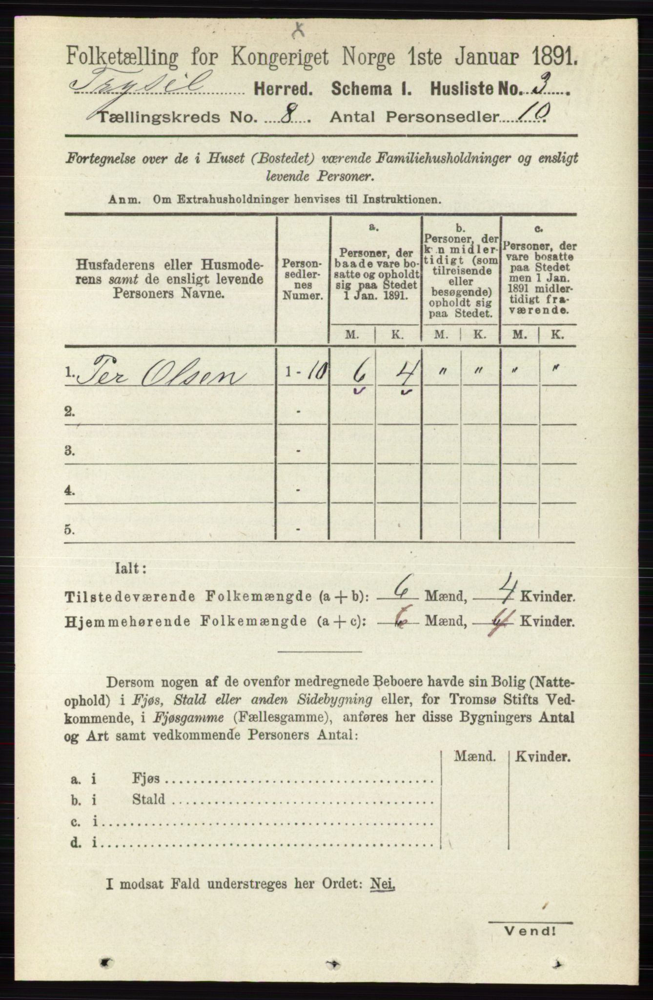 RA, 1891 census for 0428 Trysil, 1891, p. 3567