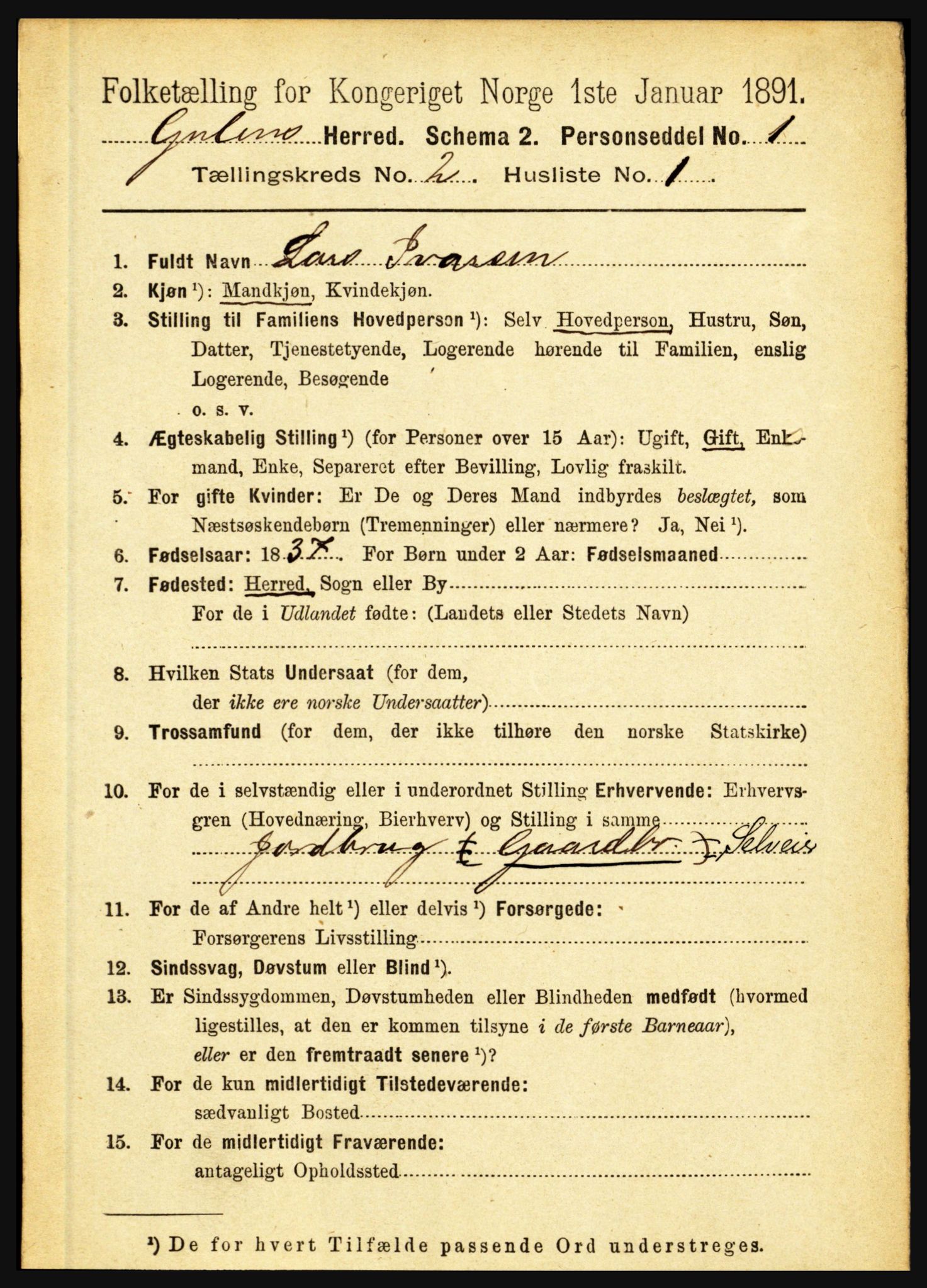 RA, 1891 census for 1411 Gulen, 1891, p. 492