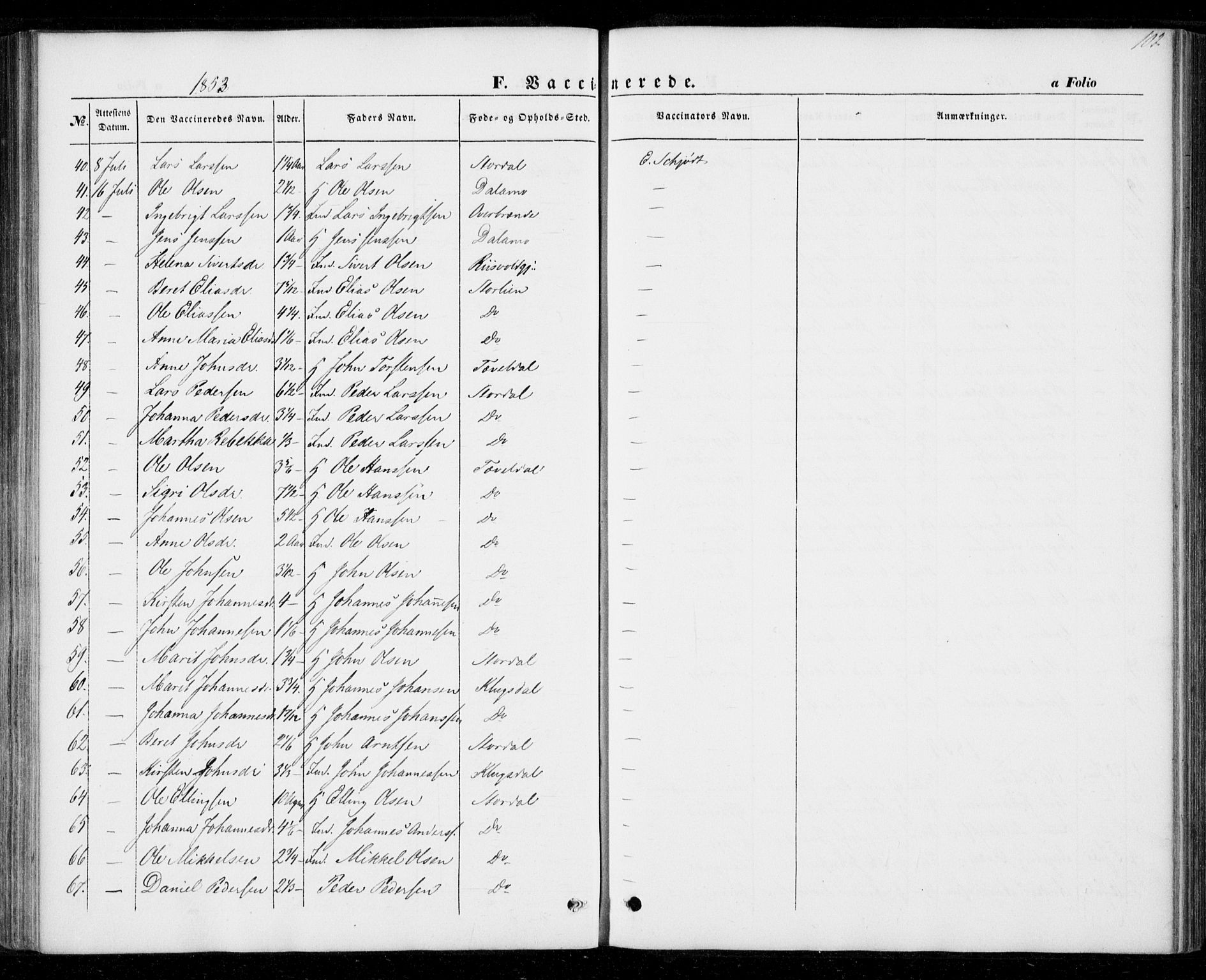 Ministerialprotokoller, klokkerbøker og fødselsregistre - Nord-Trøndelag, SAT/A-1458/706/L0040: Parish register (official) no. 706A01, 1850-1861, p. 102