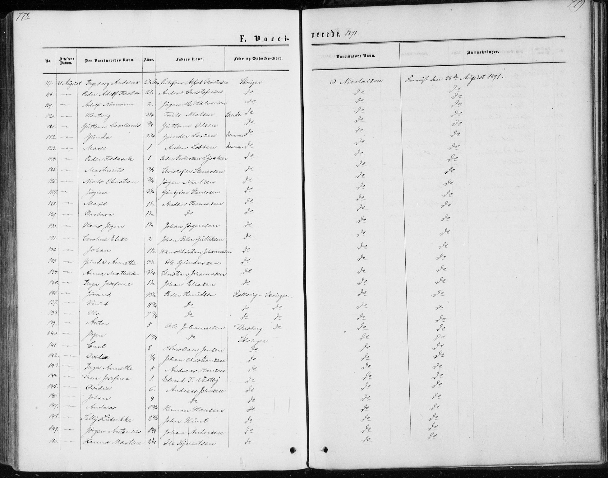 Skoger kirkebøker, AV/SAKO-A-59/F/Fa/L0004: Parish register (official) no. I 4, 1862-1872, p. 778-779