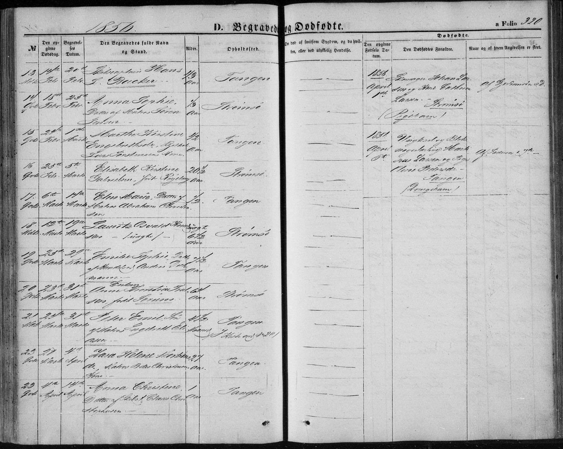 Strømsø kirkebøker, AV/SAKO-A-246/F/Fa/L0014: Parish register (official) no. I 14, 1848-1858, p. 320