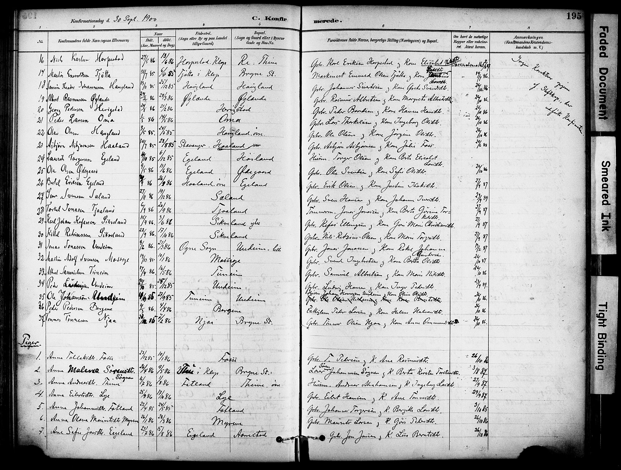 Lye sokneprestkontor, AV/SAST-A-101794/001/30BA/L0011: Parish register (official) no. A 9, 1893-1903, p. 195