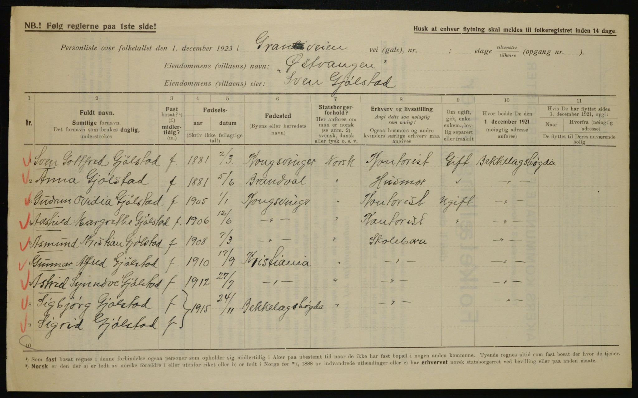 , Municipal Census 1923 for Aker, 1923, p. 44505