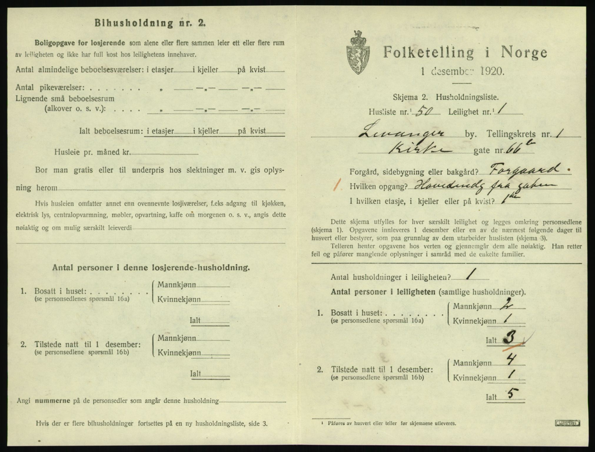 SAT, 1920 census for Levanger town, 1920, p. 664