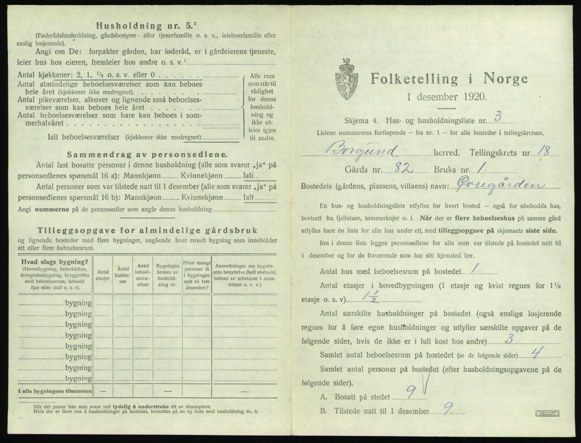 SAT, 1920 census for Borgund, 1920, p. 1536