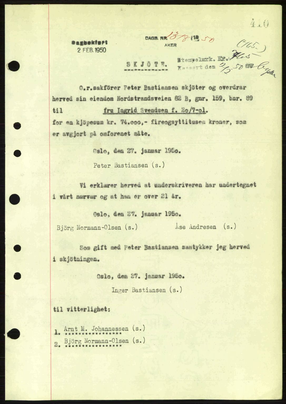 Oslo byskriverembete, AV/SAO-A-10227/G/Gb/Gbd/Gbda/L0017: Mortgage book no. A215, 1949-1950, Diary no: : 1318/1950