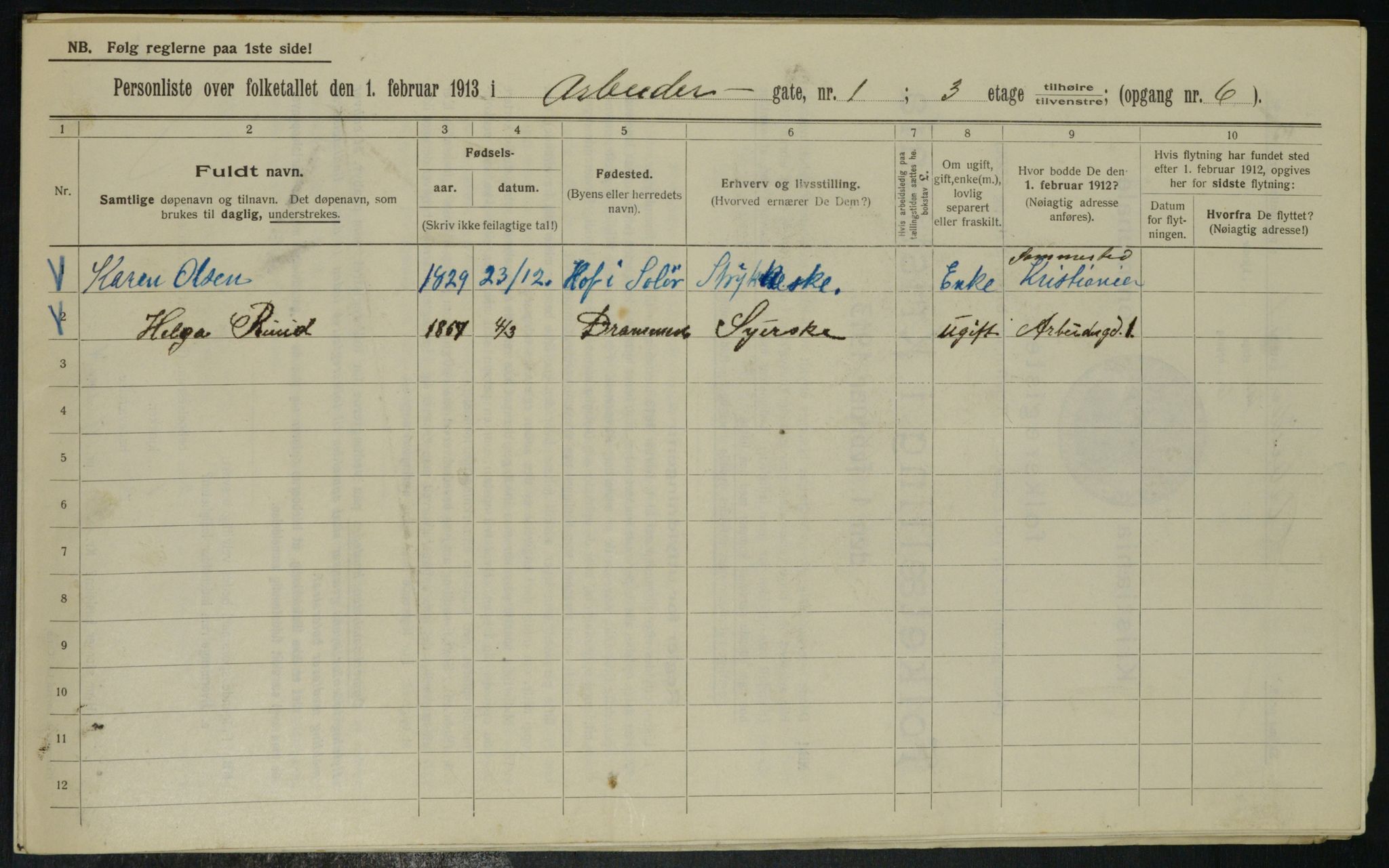 OBA, Municipal Census 1913 for Kristiania, 1913, p. 1384