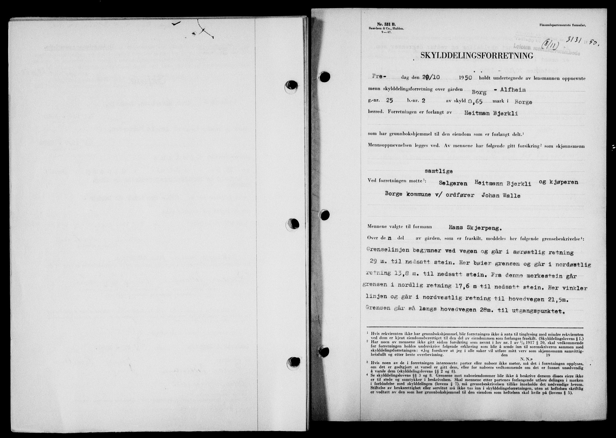 Lofoten sorenskriveri, SAT/A-0017/1/2/2C/L0024a: Mortgage book no. 24a, 1950-1950, Diary no: : 3131/1950