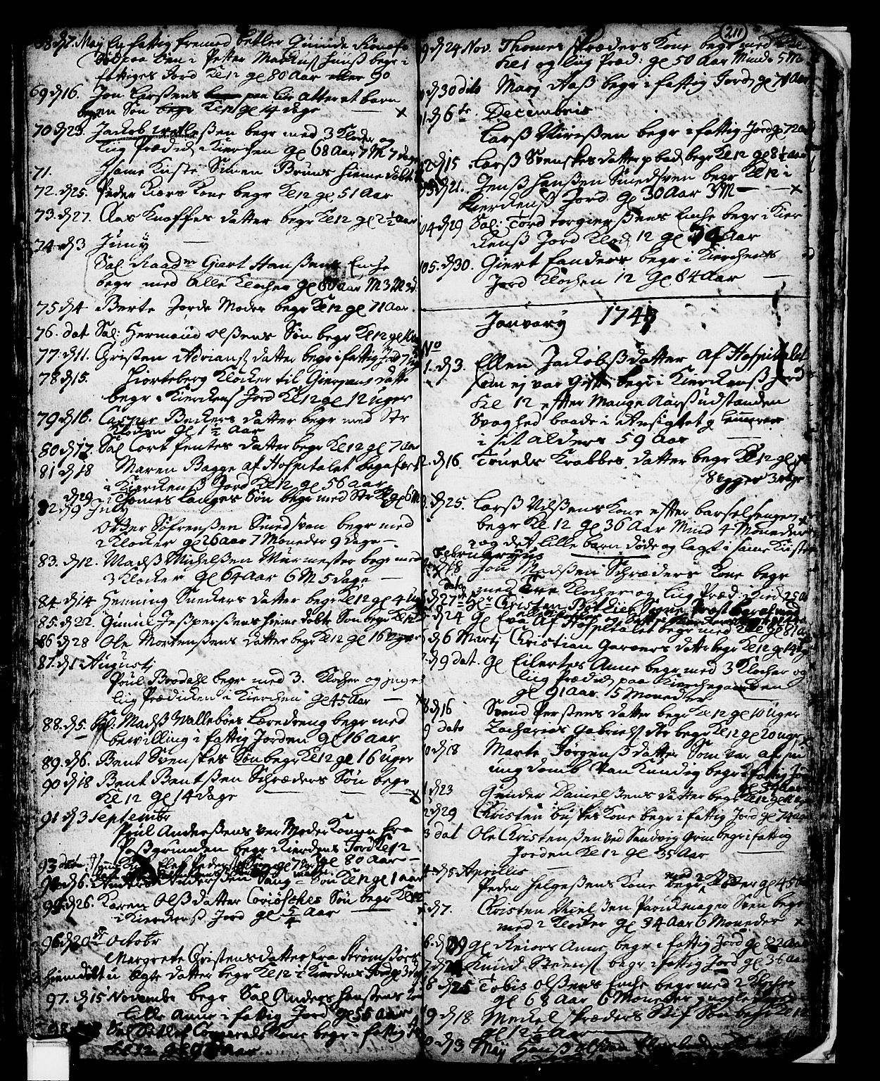 Skien kirkebøker, SAKO/A-302/F/Fa/L0002: Parish register (official) no. 2, 1716-1757, p. 211