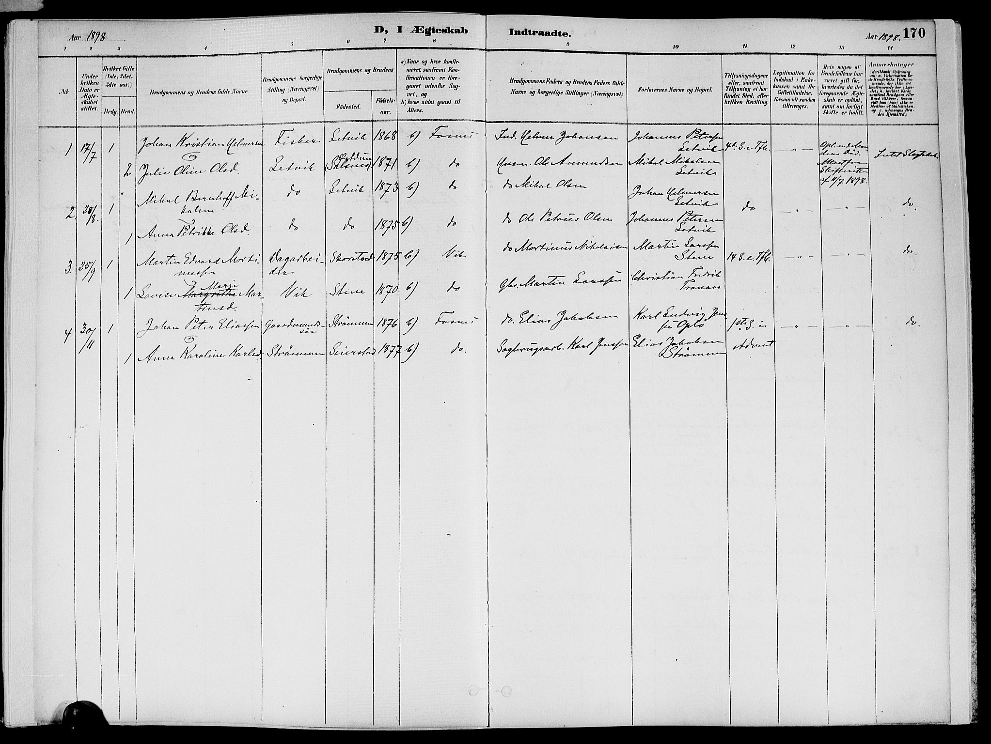 Ministerialprotokoller, klokkerbøker og fødselsregistre - Nord-Trøndelag, AV/SAT-A-1458/773/L0617: Parish register (official) no. 773A08, 1887-1910, p. 170