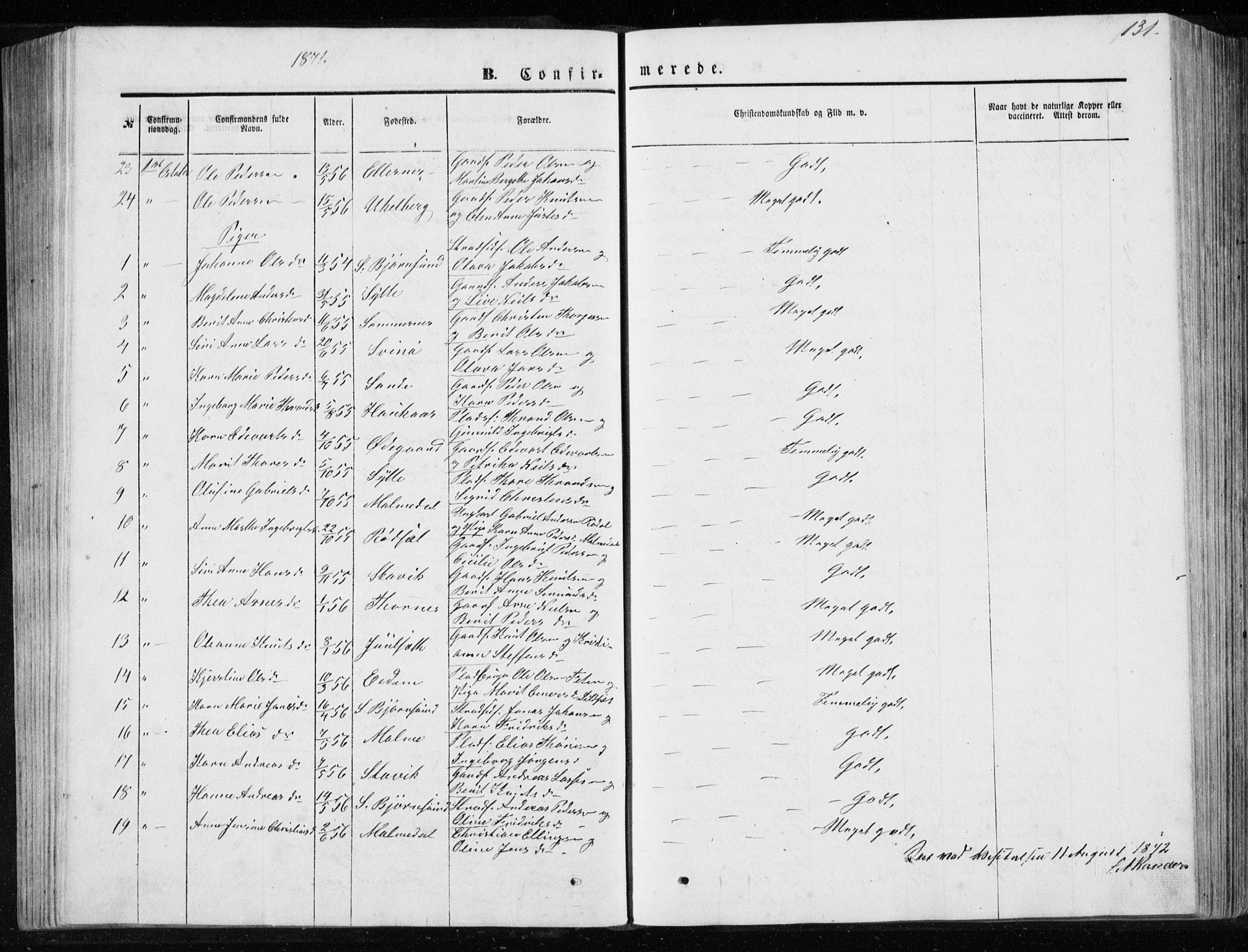 Ministerialprotokoller, klokkerbøker og fødselsregistre - Møre og Romsdal, SAT/A-1454/565/L0754: Parish register (copy) no. 565C03, 1870-1896, p. 131