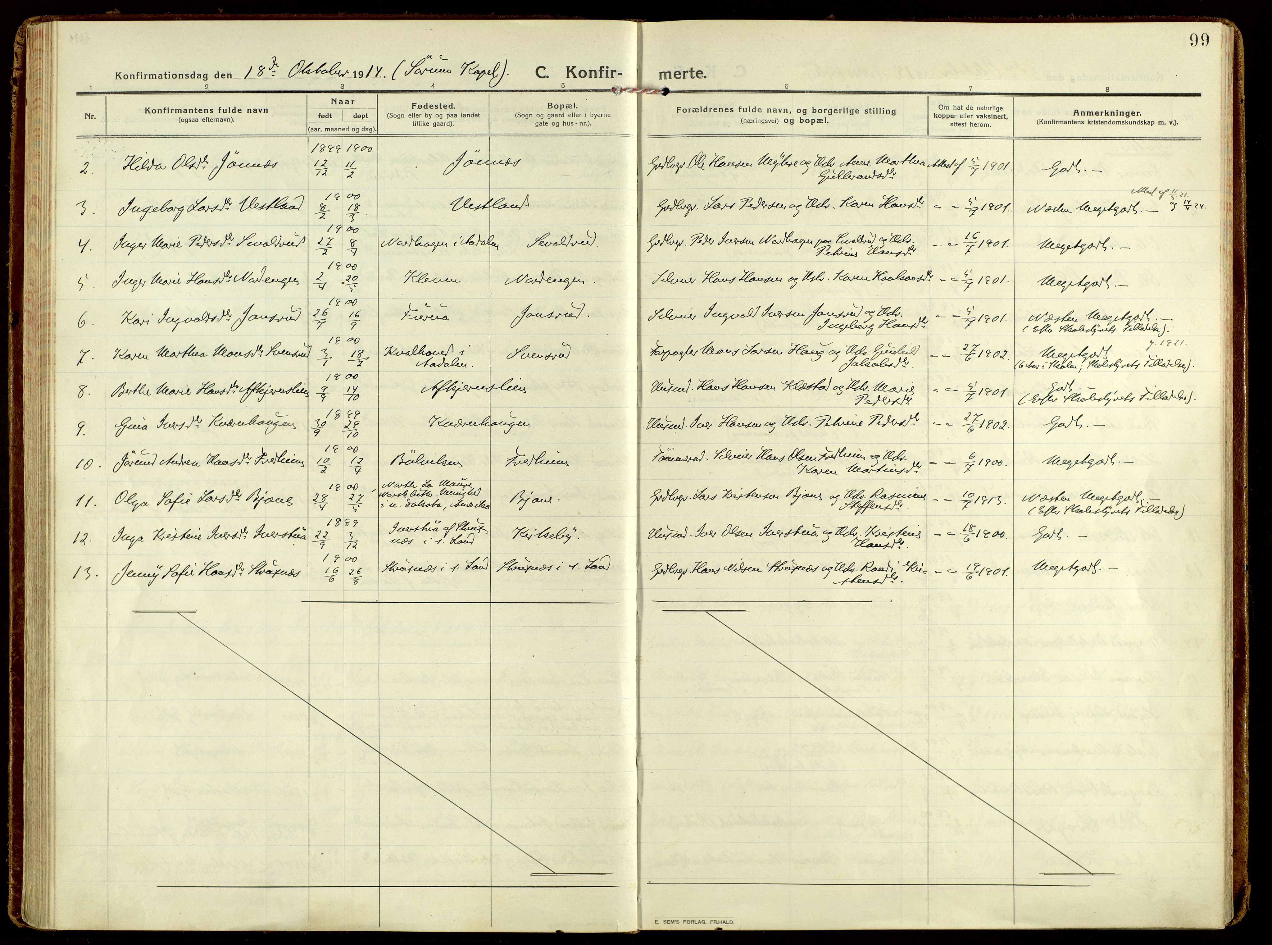 Brandbu prestekontor, SAH/PREST-114/H/Ha/Haa/L0004: Parish register (official) no. 4, 1913-1923, p. 99